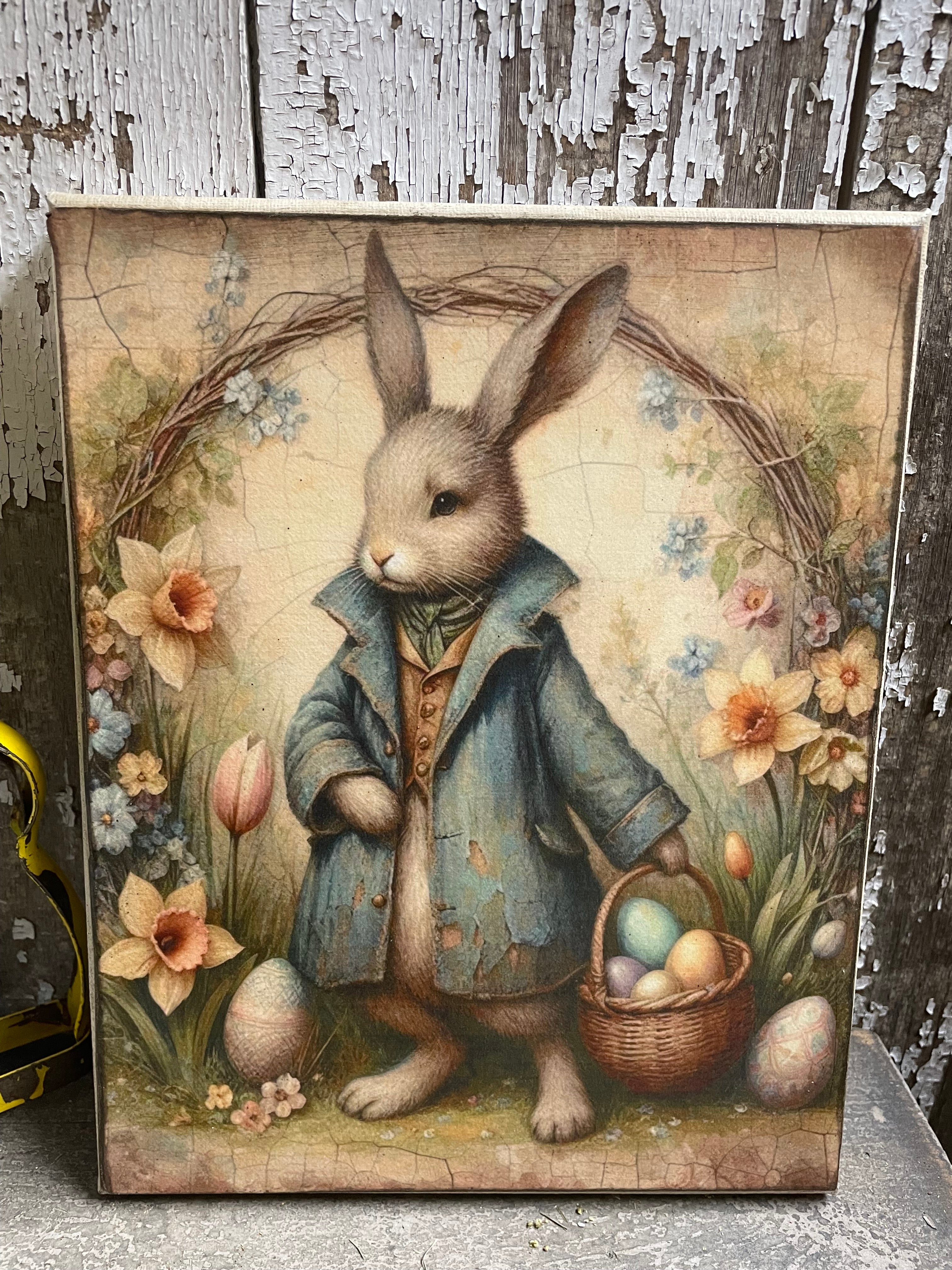 Primitive Easter Grungy Decorative Canvas Print 8x10