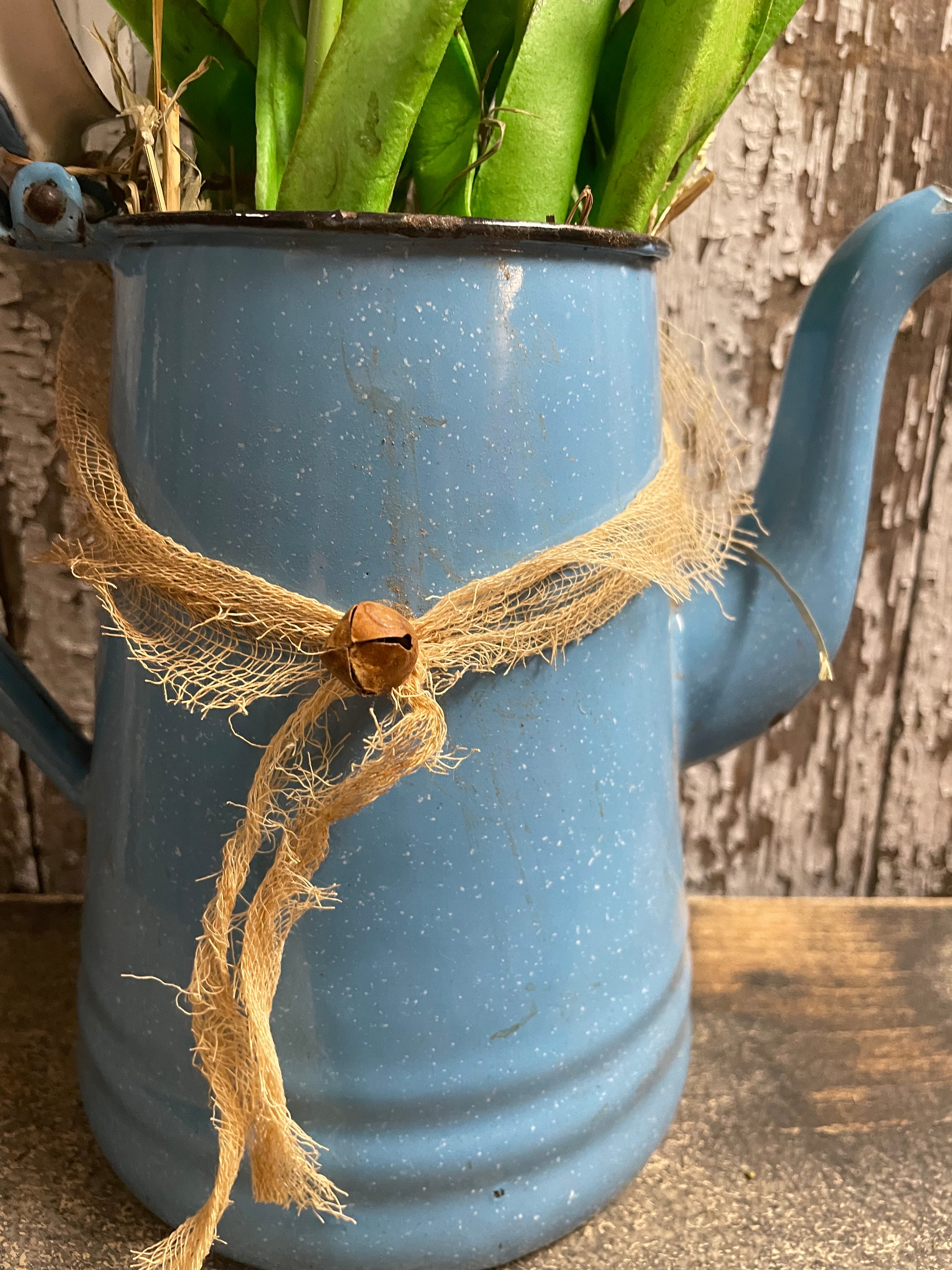 9 Primitive Tulips In Antique Tea Pot Gathering 14x9