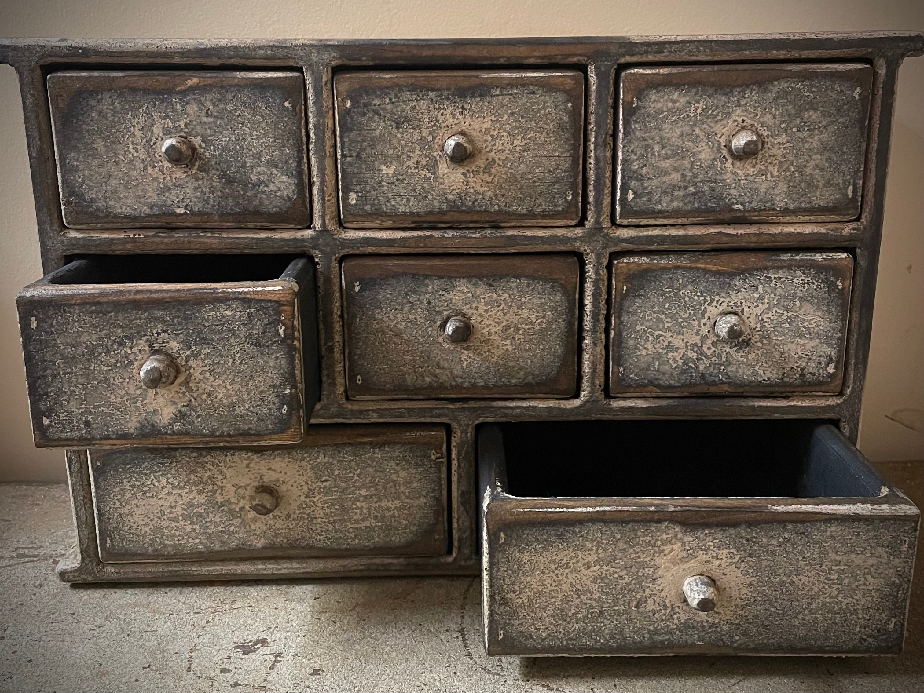 Primitive Wooden Eight Drawer Apothecary 18x12x8 Antique White