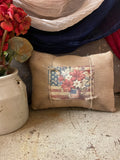 Small Primitive Americana Feedsac Pillow 10x8