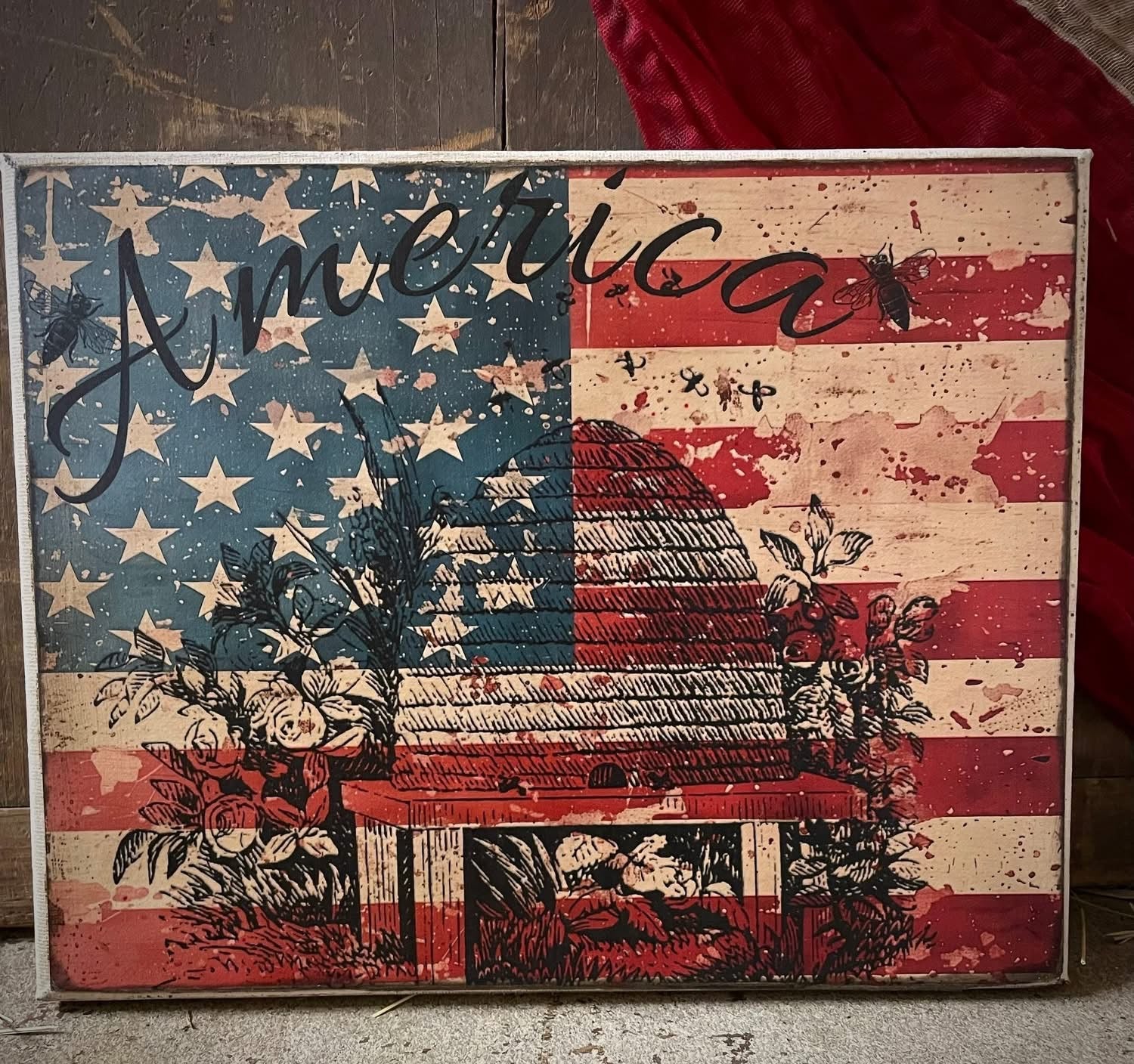 Primitive Americana Grungy Decorative Canvas Print 8x10