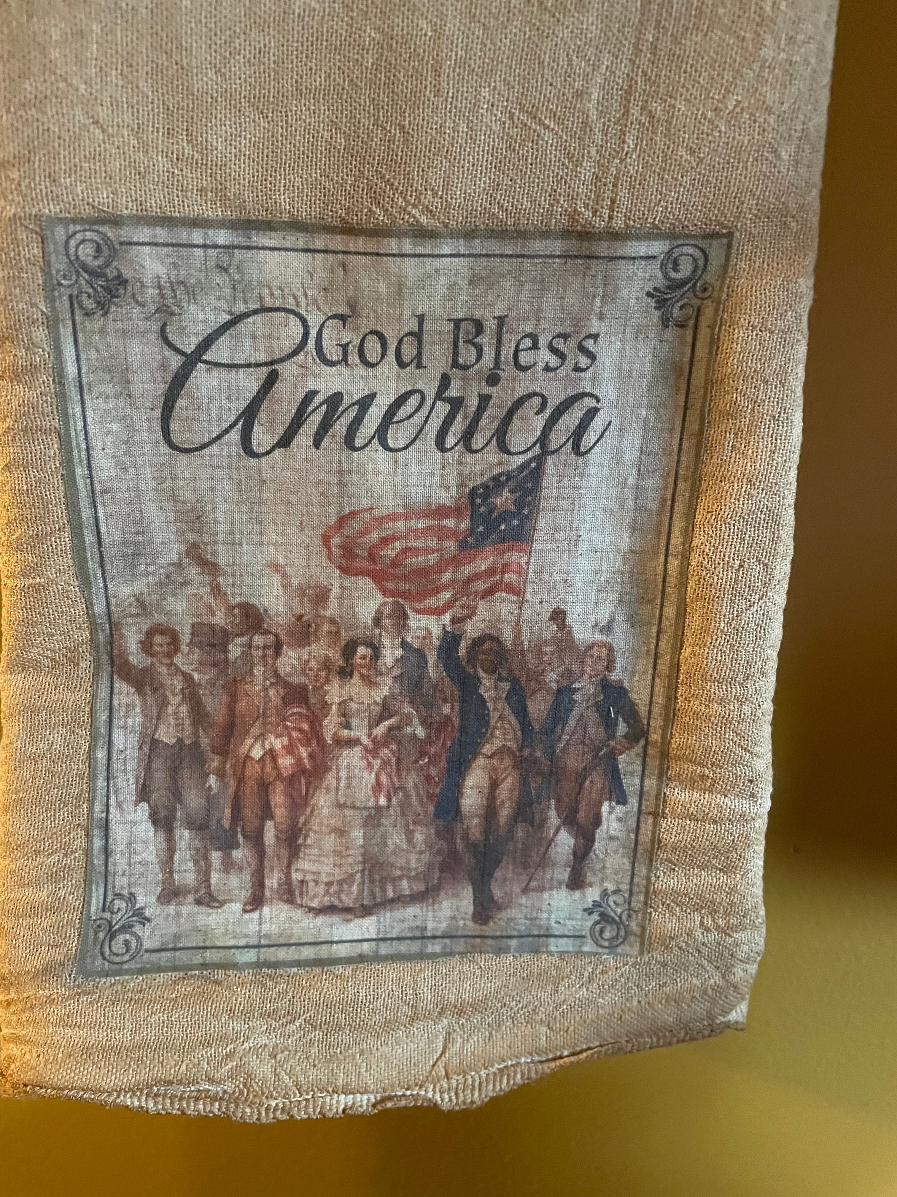 Primitive Decorative Americana Flour Sac Towel With Picture 28x29