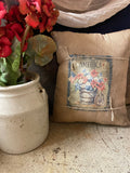 Small Primitive Americana Feedsac Pillow 10x8