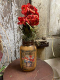 Primitive Geraniums In Jar With Picture 12x5
