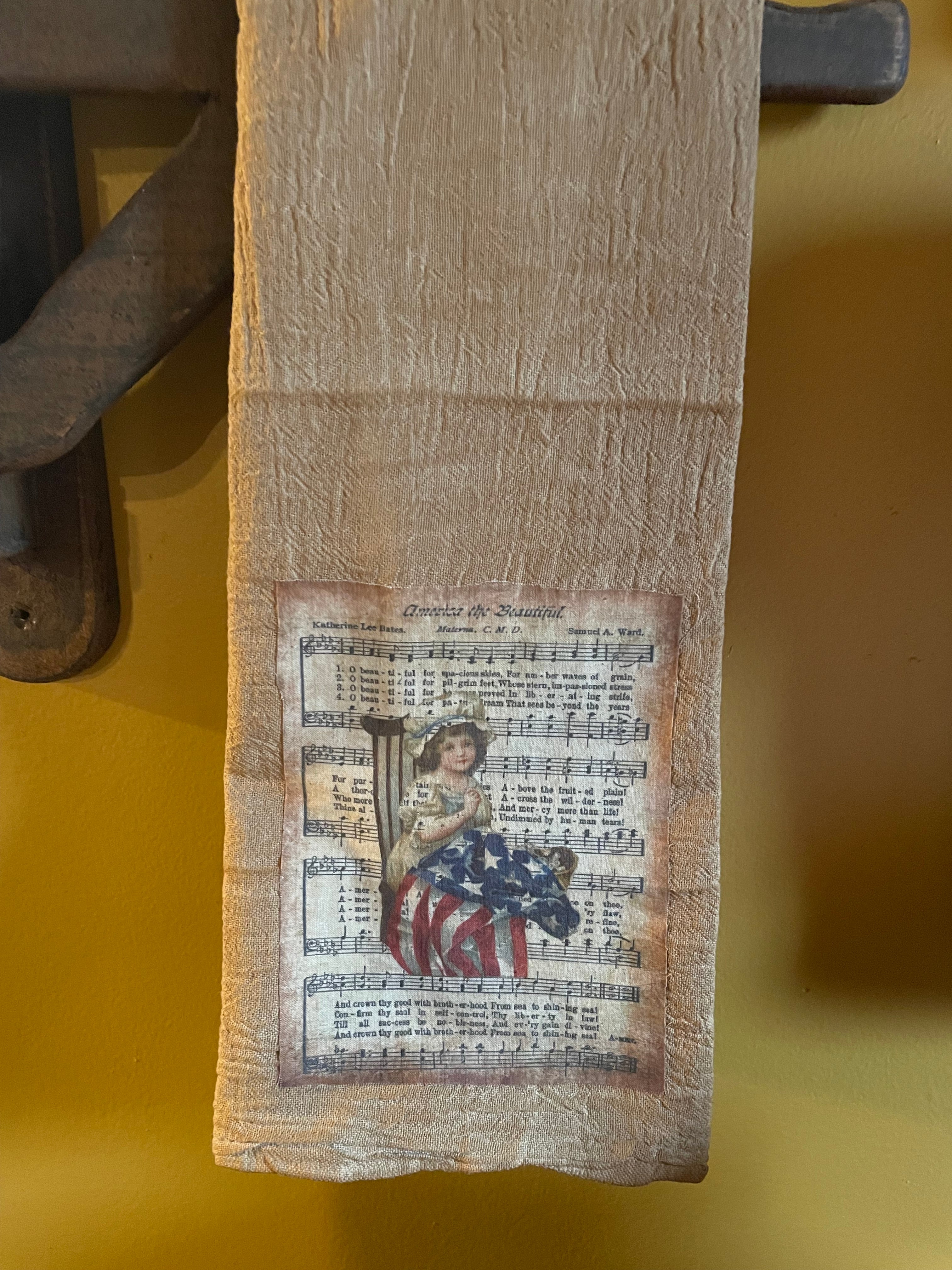 Primitive Decorative Americana Flour Sac Towel With Picture 28x29