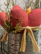 Primitive Valentines Hearts In Antique Sifter Gathering 12x6
