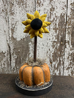 Primitive Sunflower On Pumpkin Rugged Chic 12x6