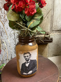 Primitive Geraniums In Jar With Picture 12x5