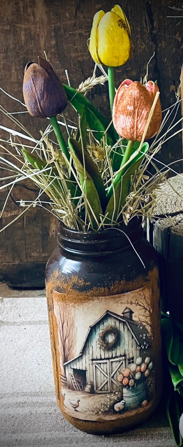 Primitive Spring Jar With Picture 12x4