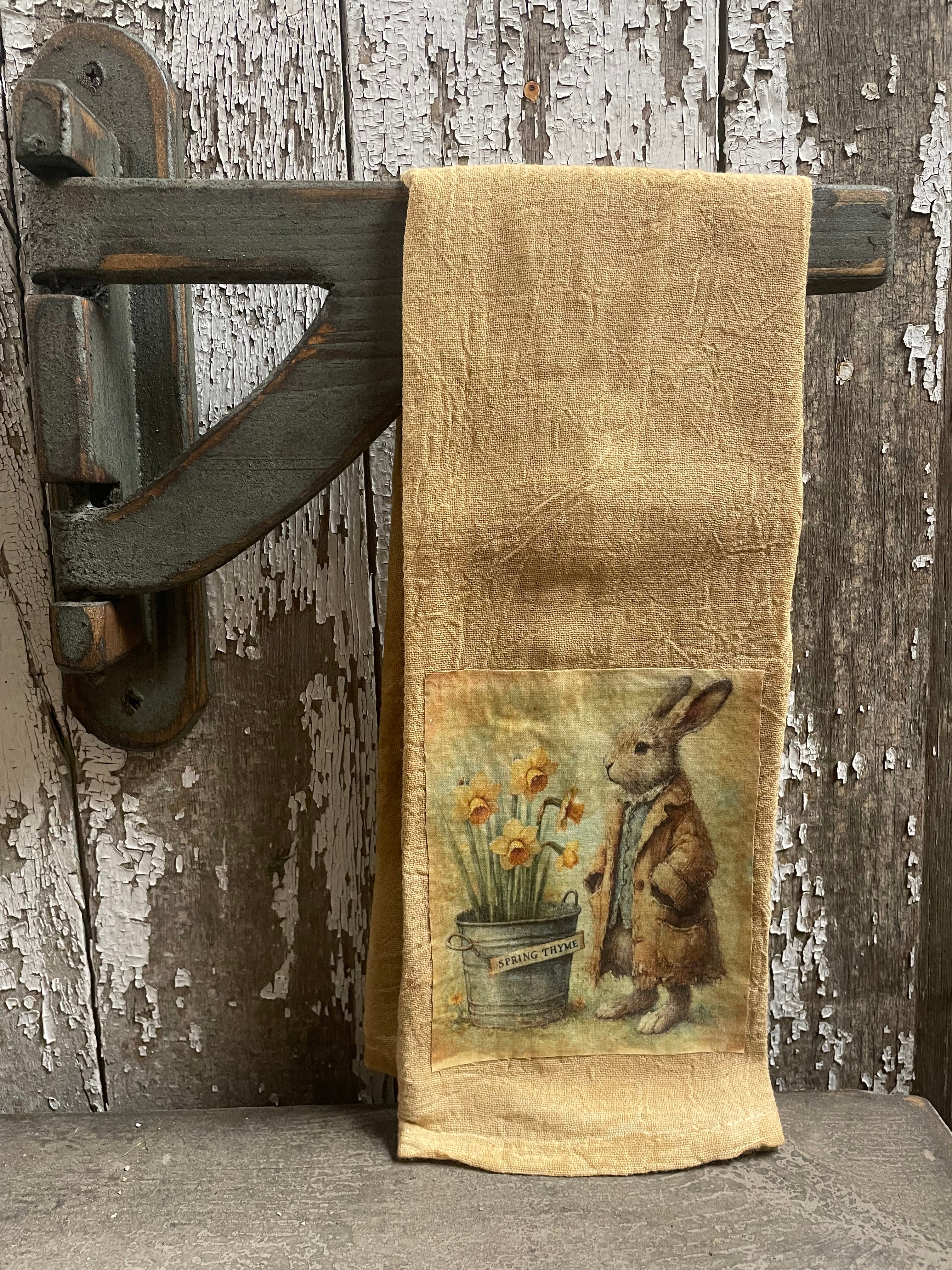 Primitive Decorative Easter Flour Sac Towel With Picture 28x29