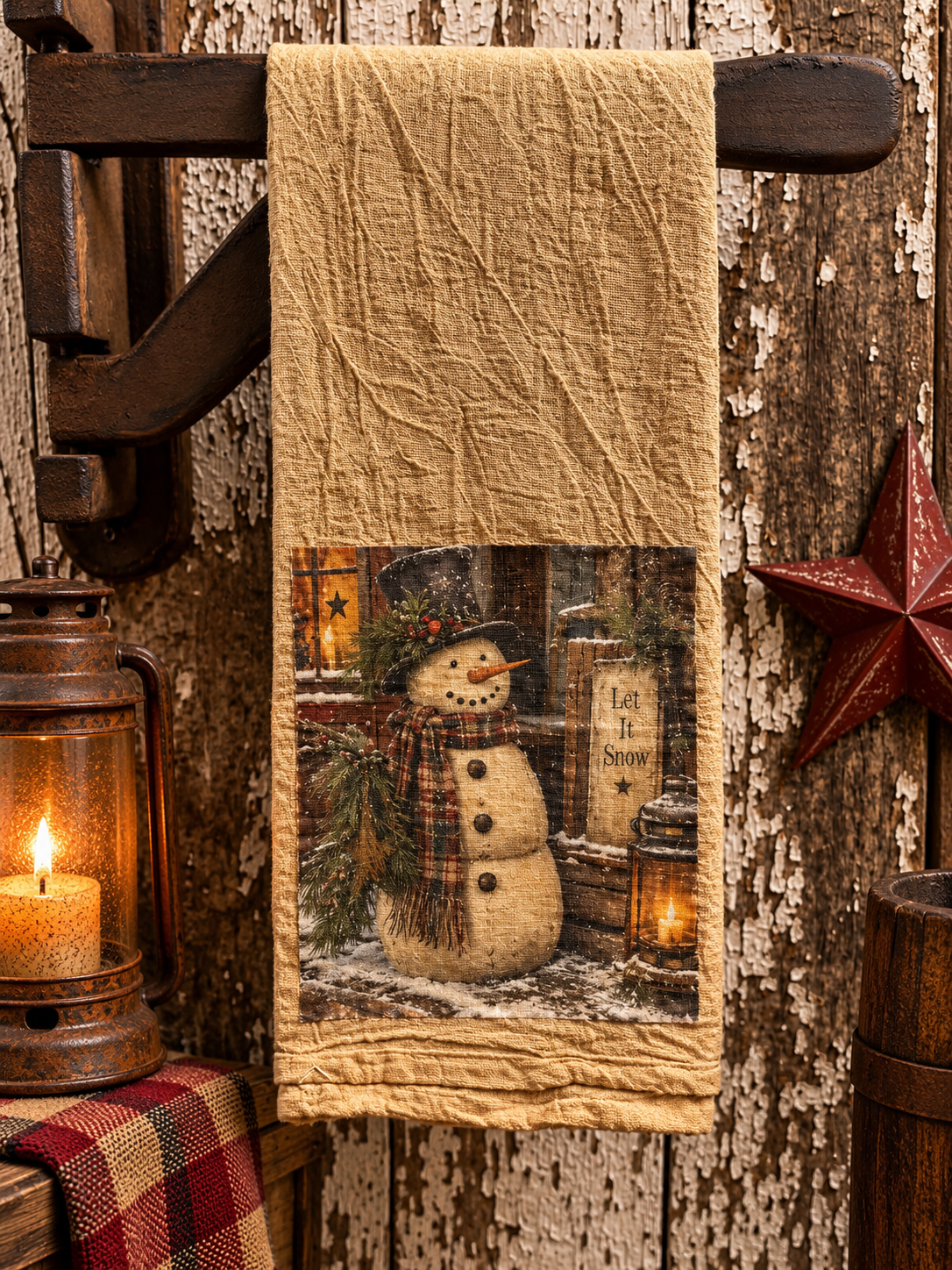 Primitive Decorative Winter Flour Sac Towel With Picture 28x29