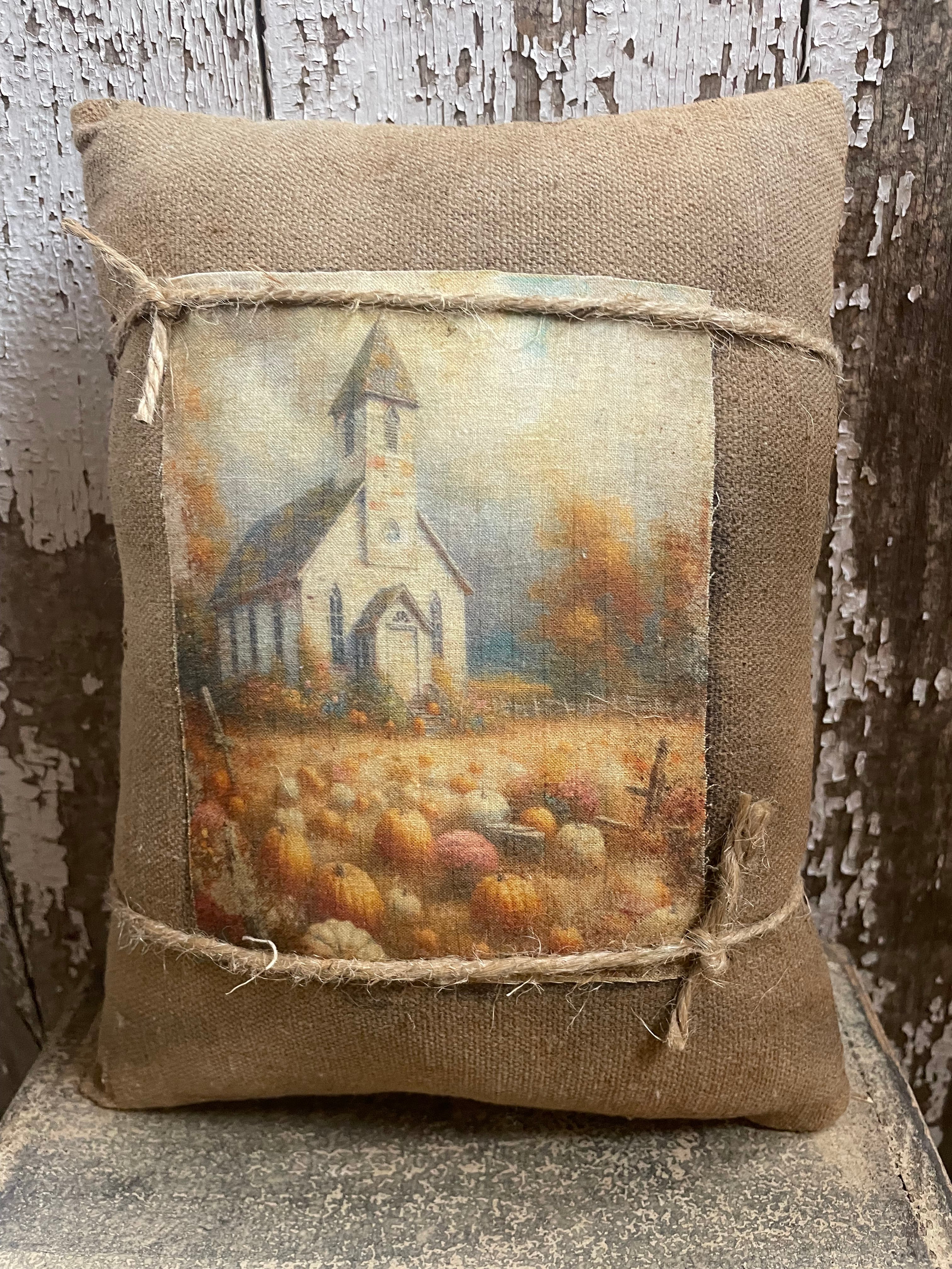 Small Primitive Fall Feedsac Pillow 10x8