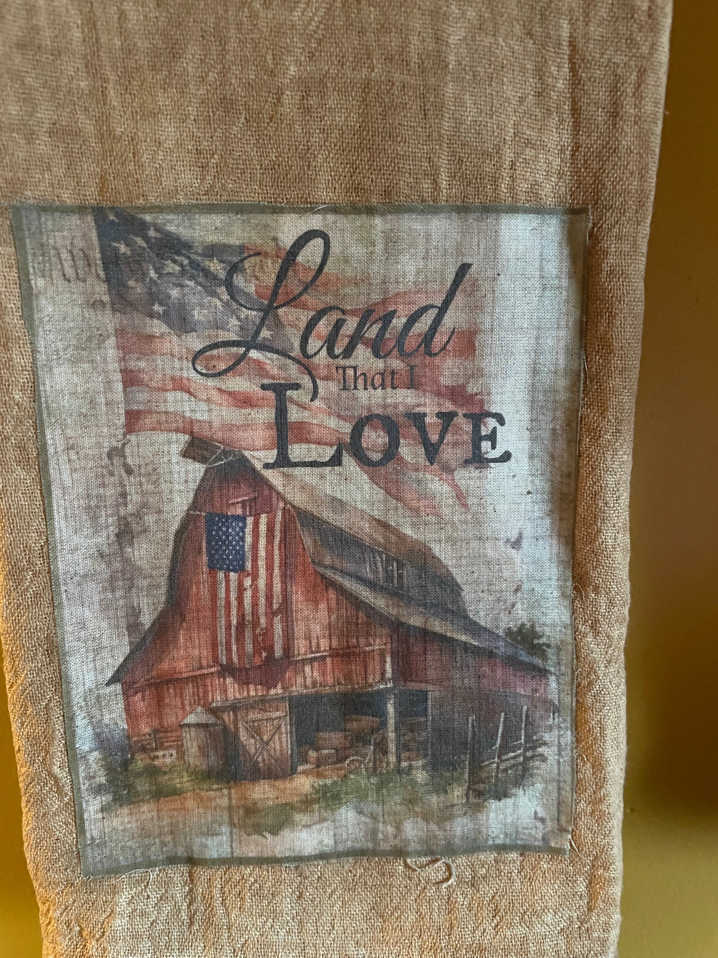 Primitive Decorative Americana Flour Sac Towel With Picture 28x29