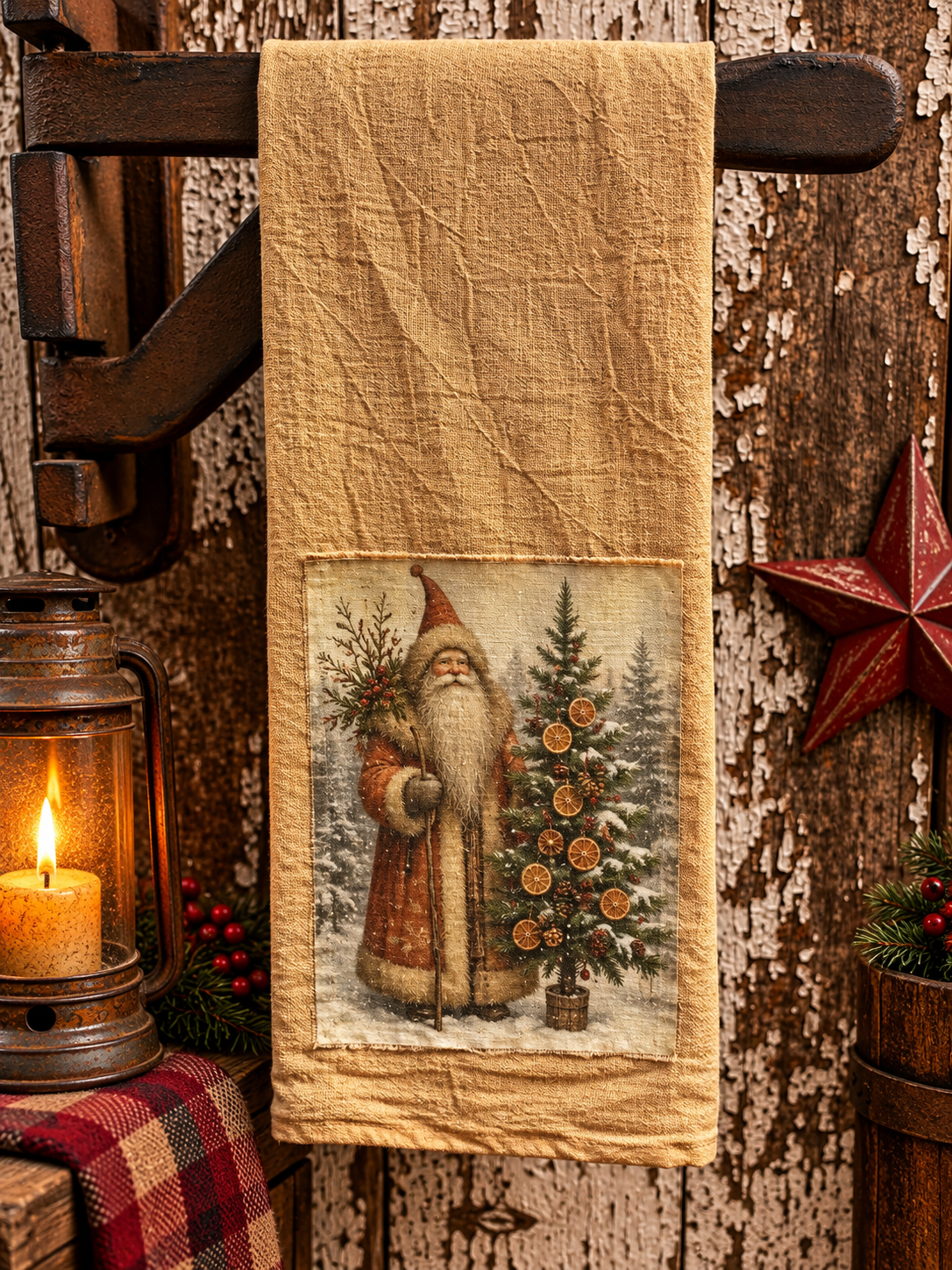 Primitive Decorative Winter Flour Sac Towel With Picture 28x29