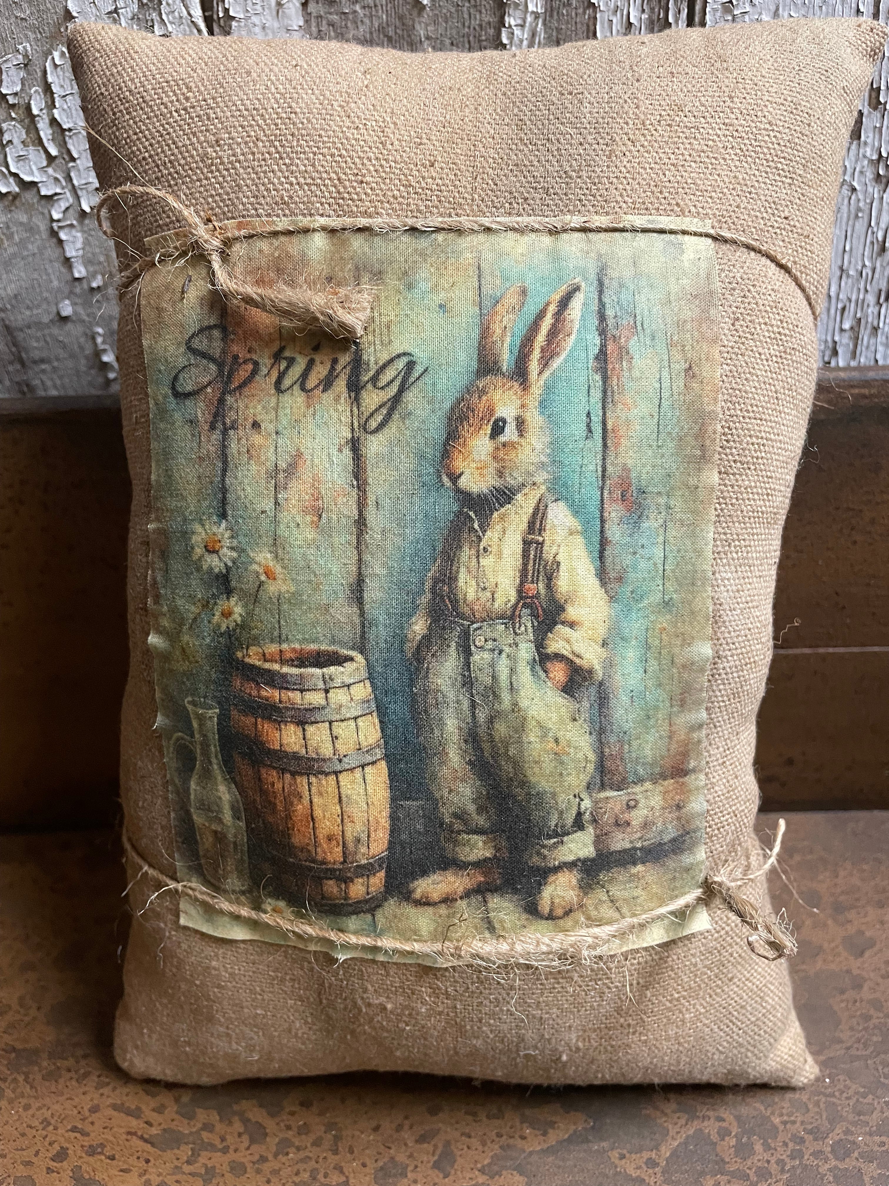 Small Primitive Easter Feedsac Pillow 10x8