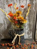 Primitive Flowers In Antique Water Pitcher Gathering 8x16