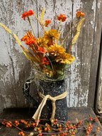 Primitive Flowers In Antique Water Pitcher Gathering 8x16