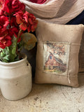 Small Primitive Americana Feedsac Pillow 10x8