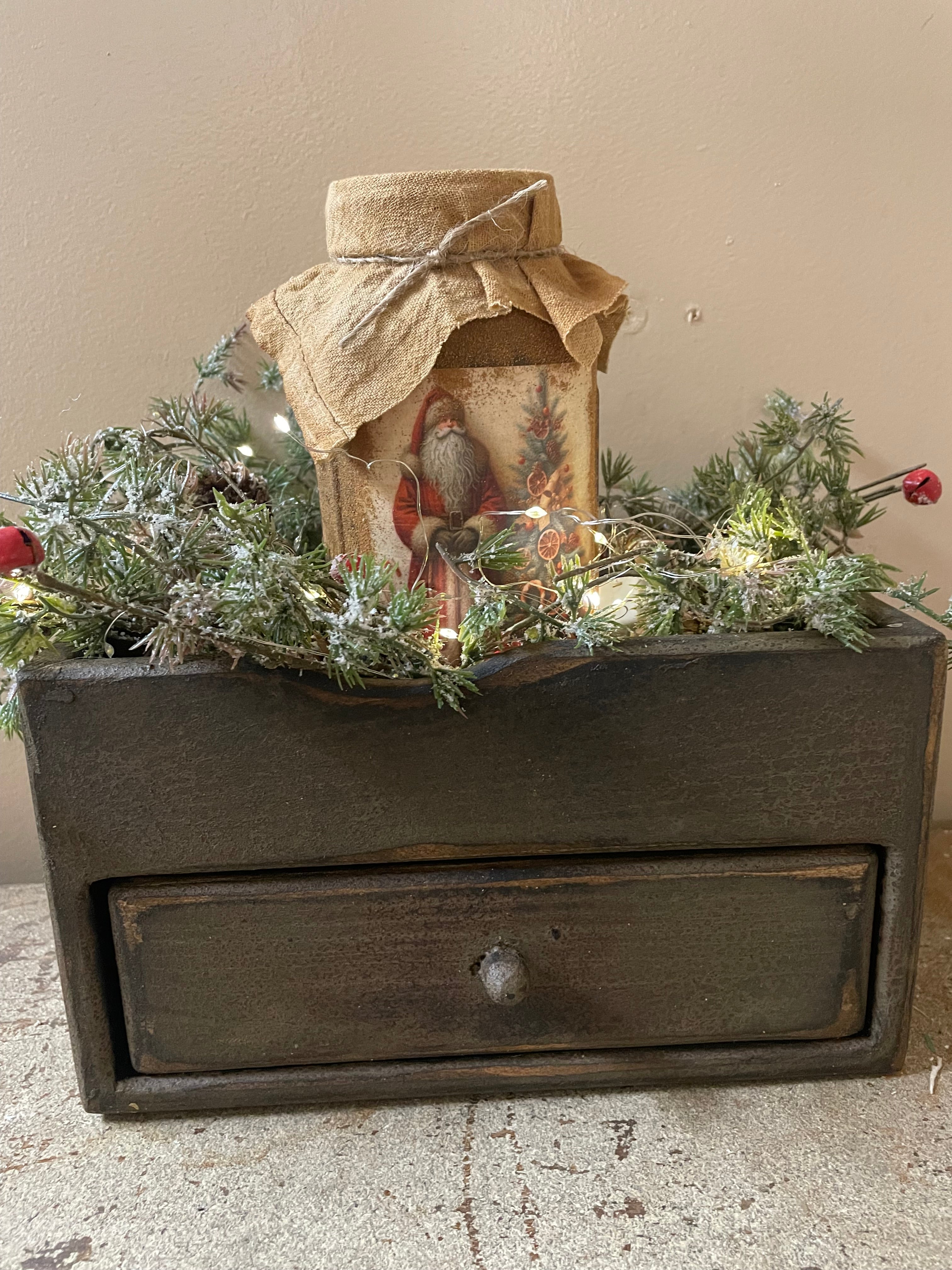 Primitive Wooden One Drawer Cubby 10x8x6 Gray