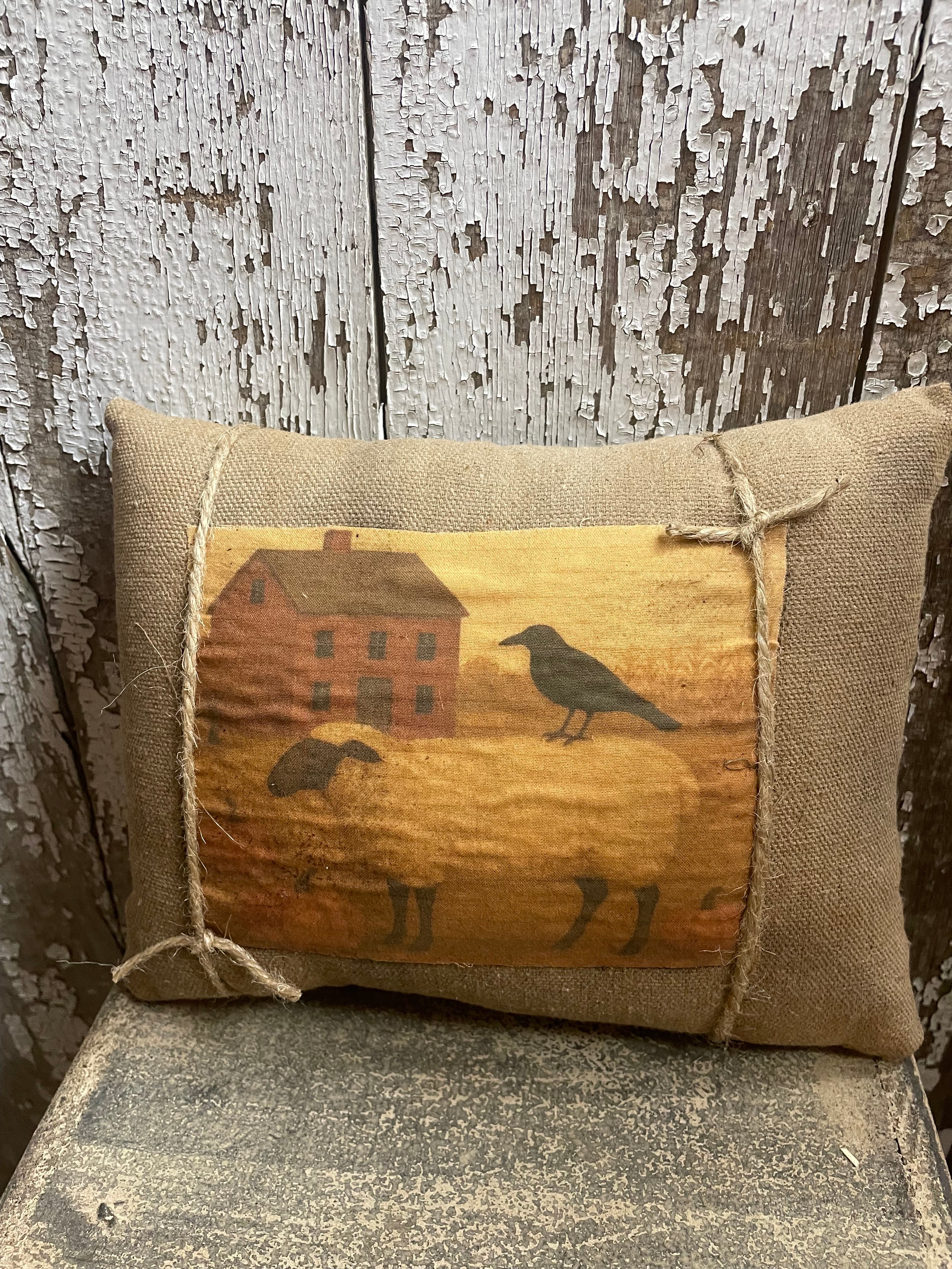 Small Primitive Fall Feedsac Pillow 10x8