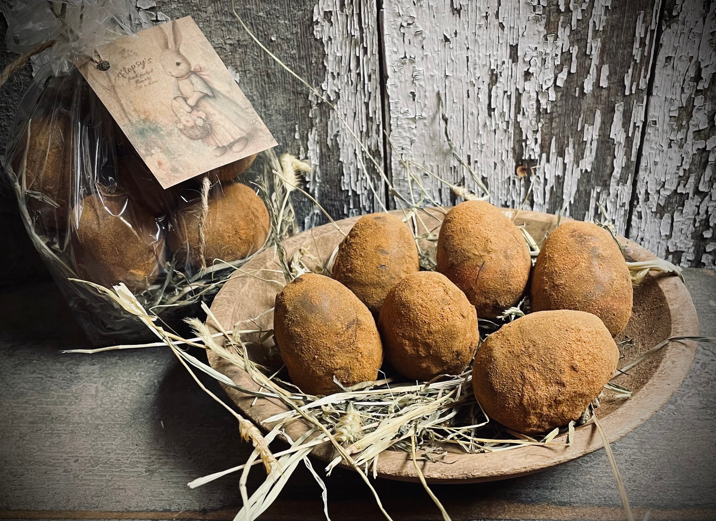 6 Primitive Grungy Blackened Wax Eggs 2x1