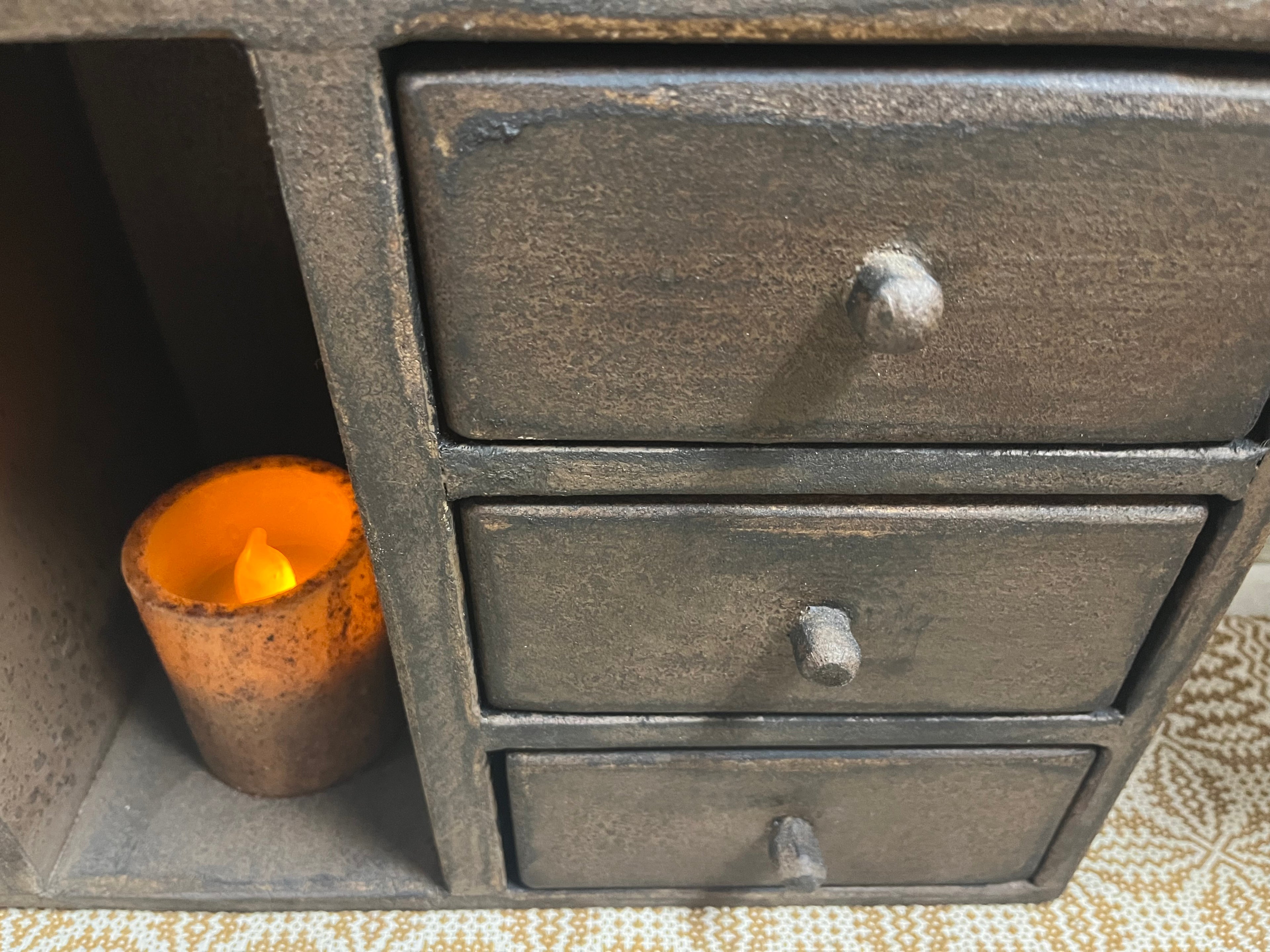 Primitive Wooden Four Drawer Cubby 21x11x7 Brown