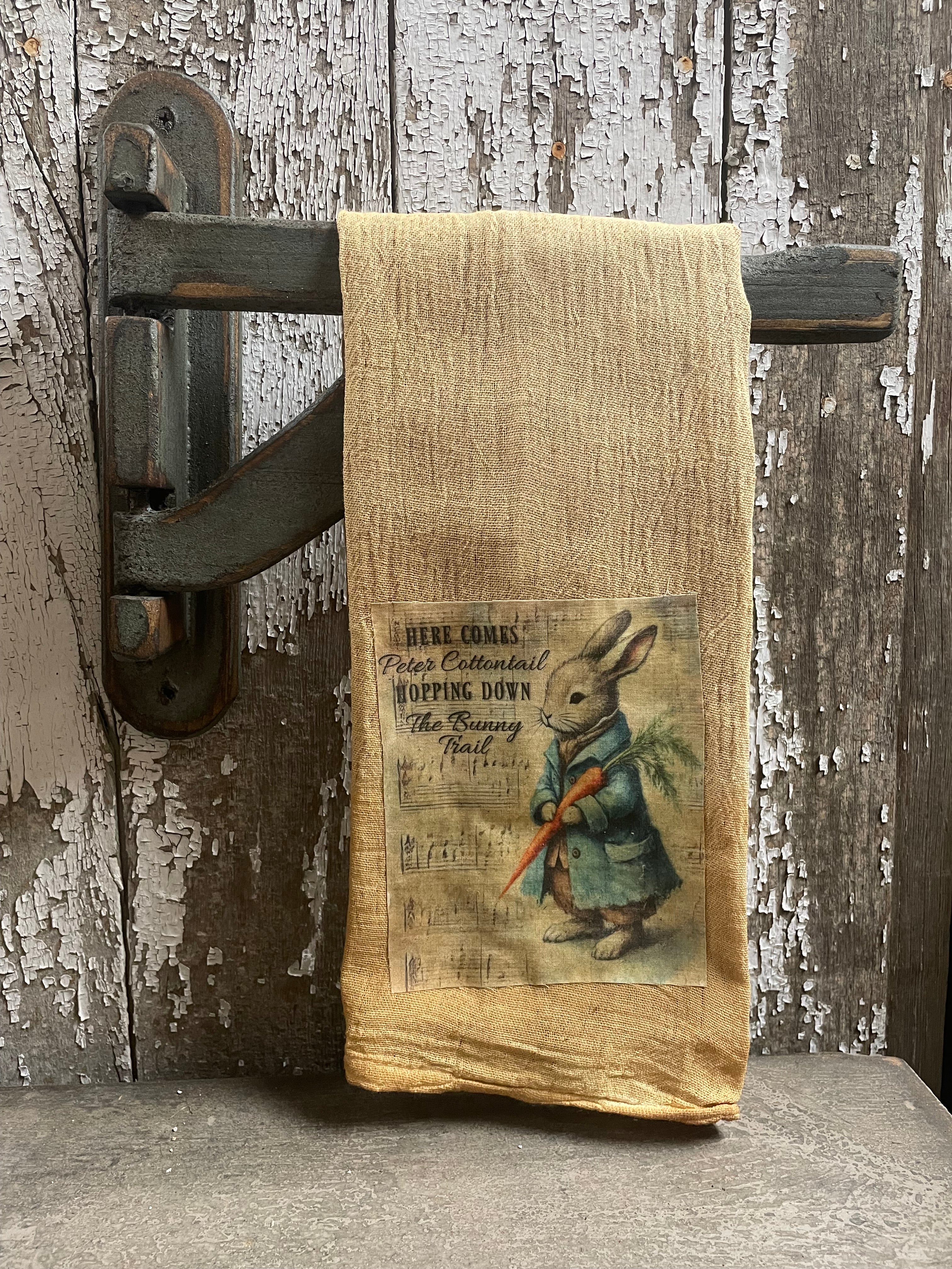 Primitive Decorative Easter Flour Sac Towel With Picture 28x29