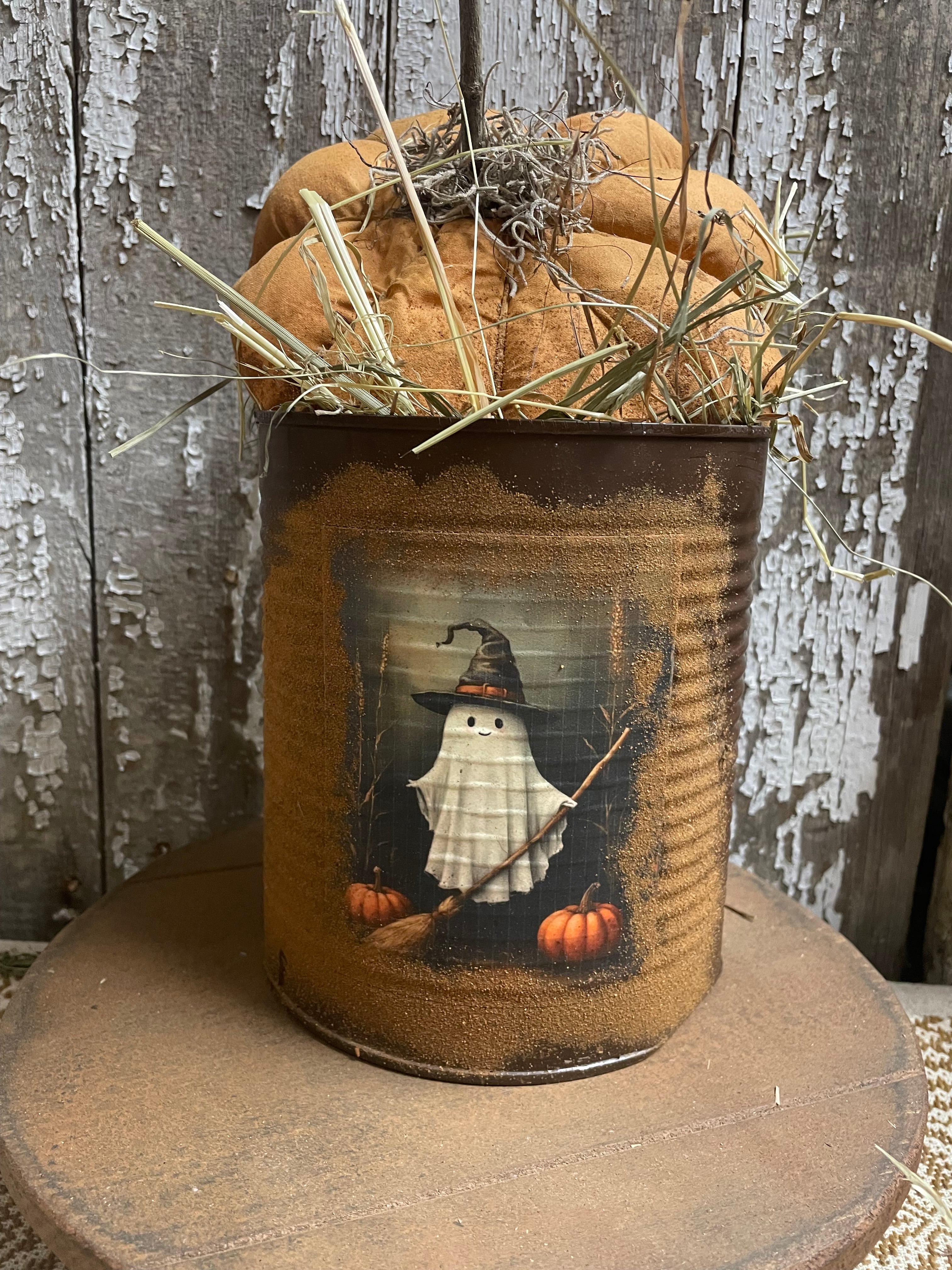Primitive Pumpkin In Can Shelf Sitter 9x6