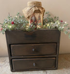 Primitive Wooden Two Drawer Cubby 10x9x8 Brown Over Mustard