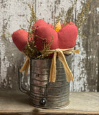 Primitive Valentines Hearts In Antique Sifter Gathering 12x6