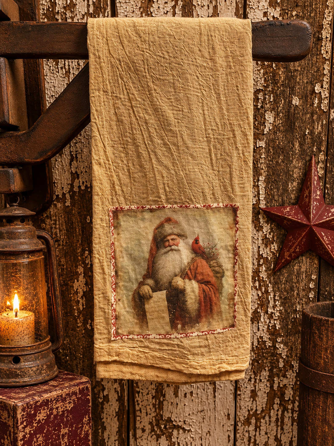 Primitive Decorative Winter Flour Sac Towel With Picture 28x29