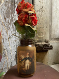 Primitive Geraniums In Jar With Picture 12x5