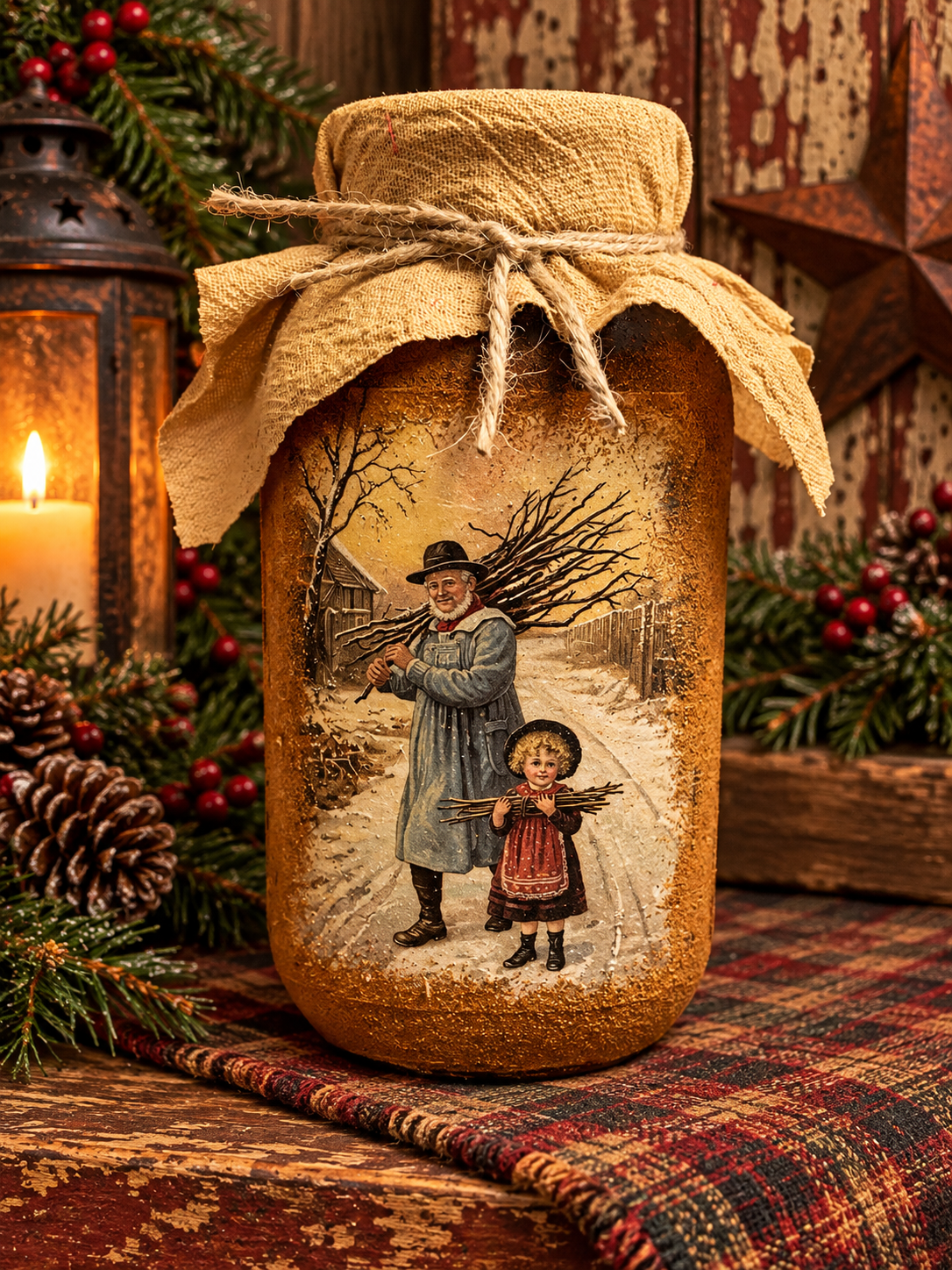 Primitive Winter Pantry Jar 6x4