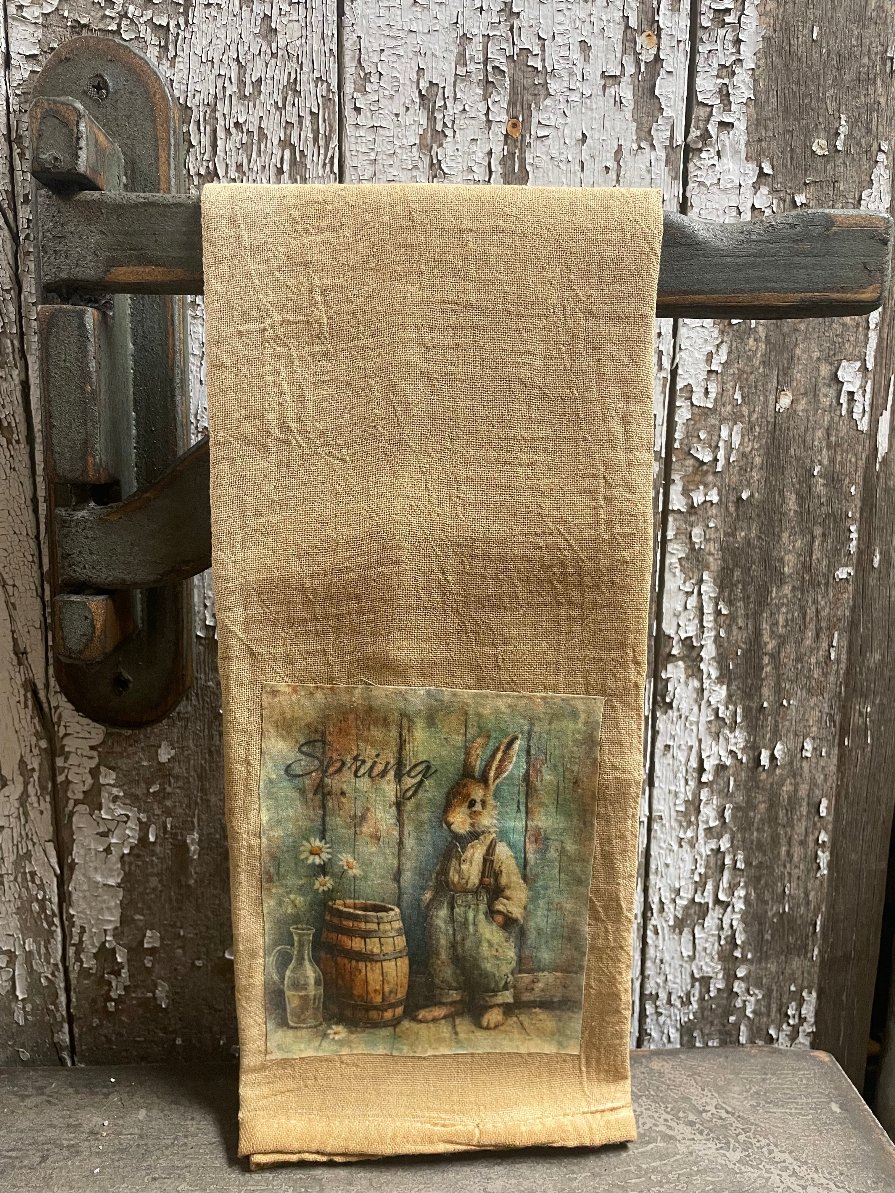 Primitive Decorative Easter Flour Sac Towel With Picture 28x29