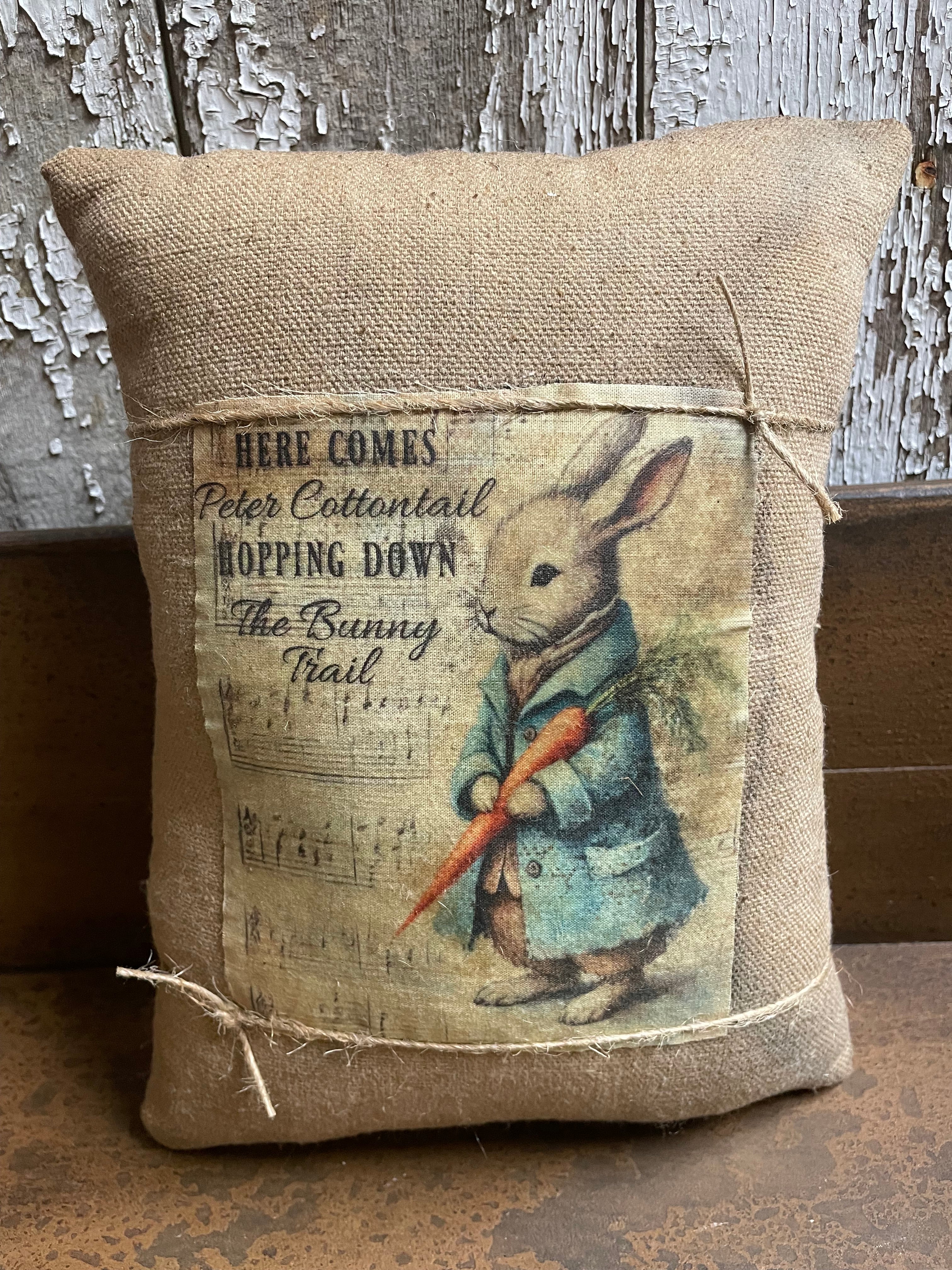 Small Primitive Easter Feedsac Pillow 10x8
