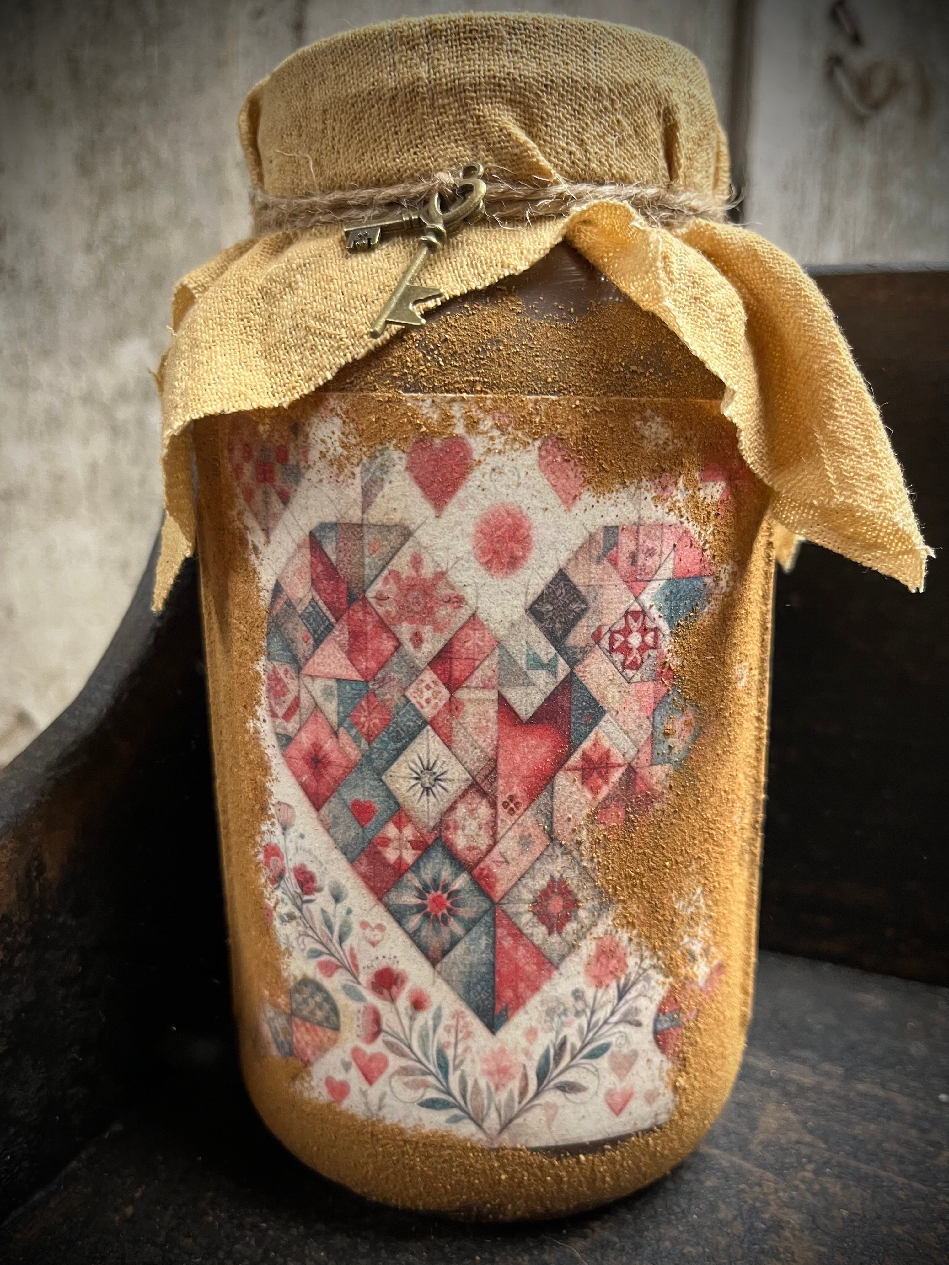 Primitive Valentines Jar With Picture And Keys 6x4