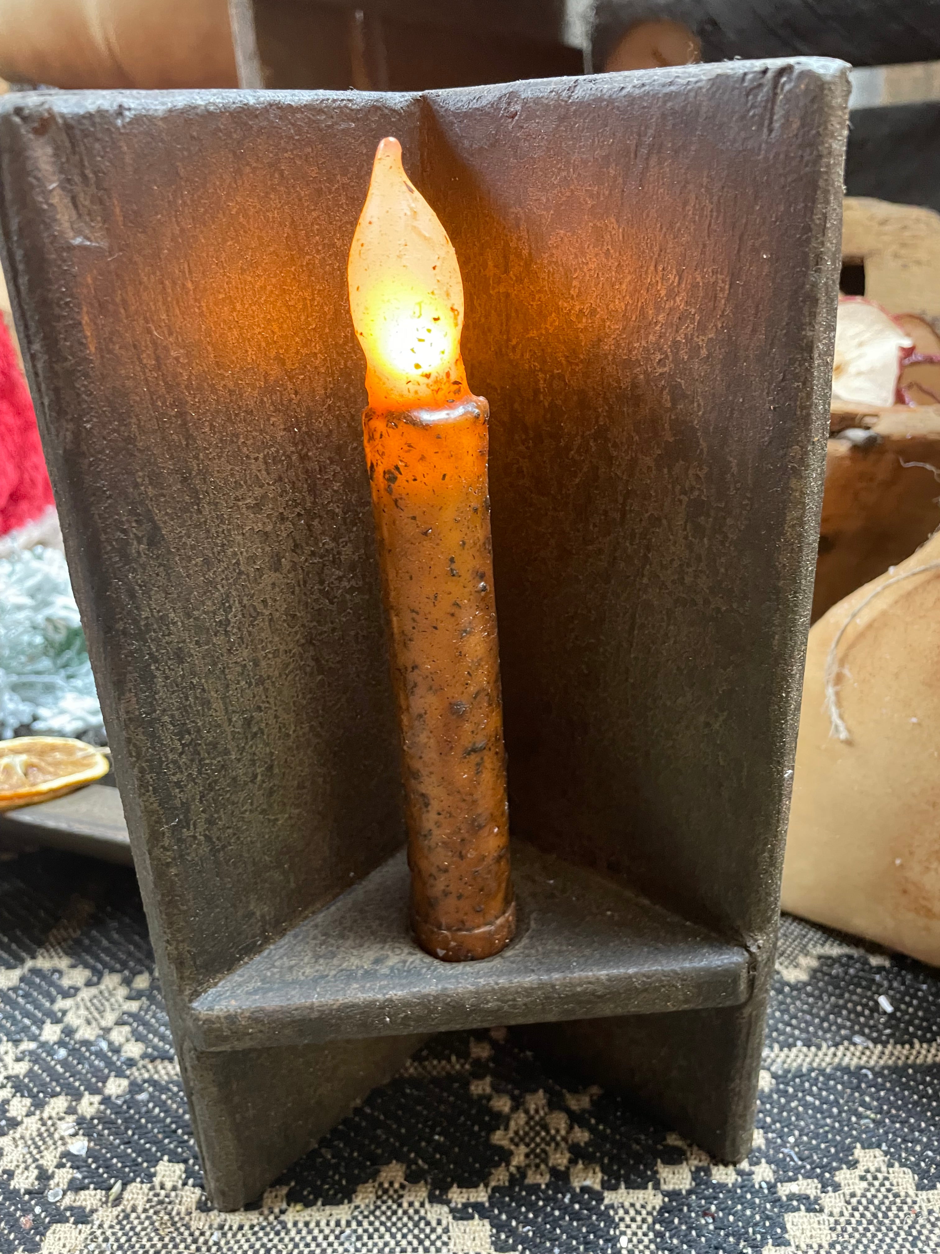 Primitive Corner Sconce With Candle 9x3x4 Black