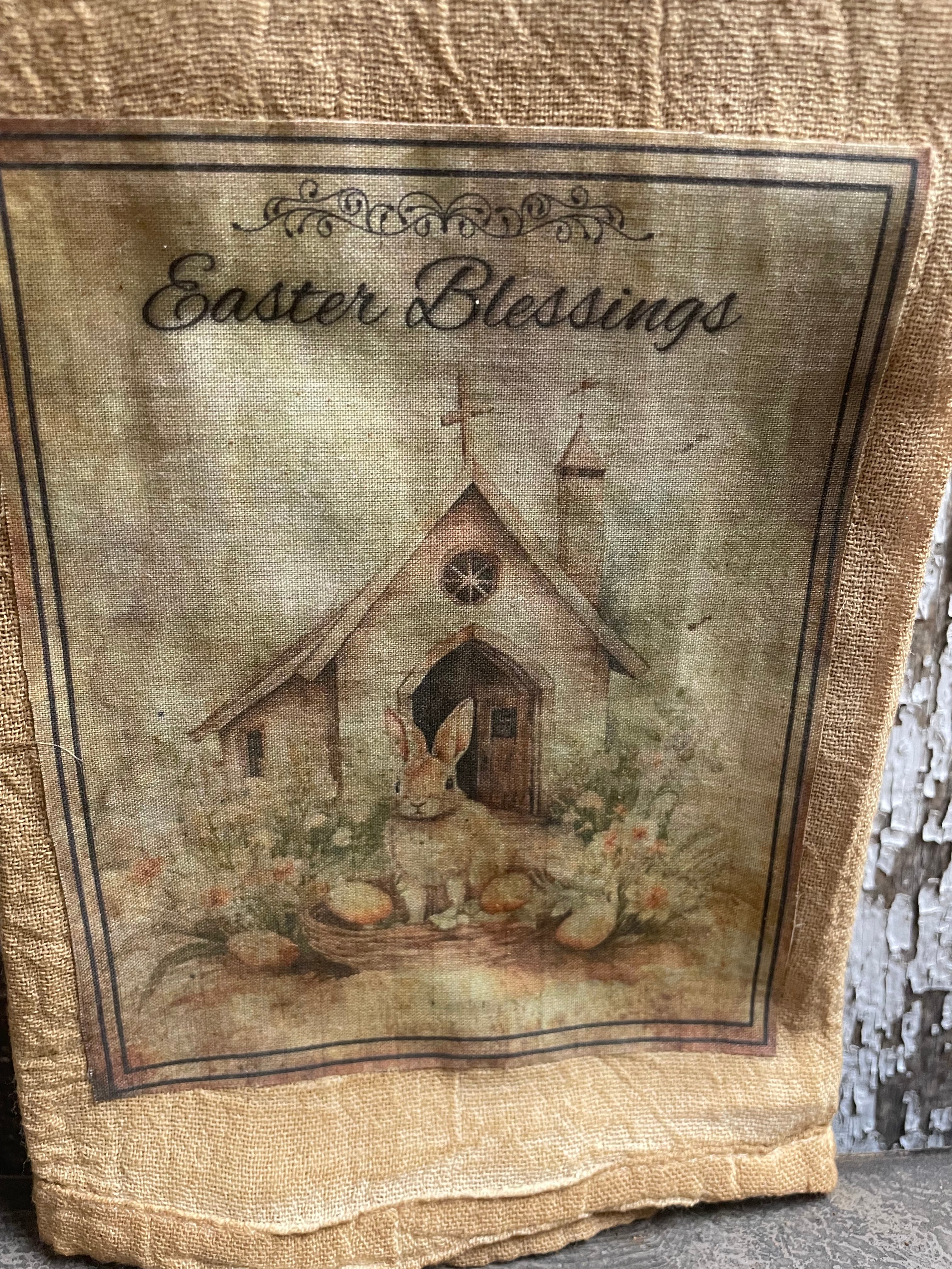 Primitive Decorative Easter Flour Sac Towel With Picture 28x29