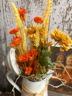 Primitive Flowers In Antique Enamelware Tea Pot Gathering 8x16
