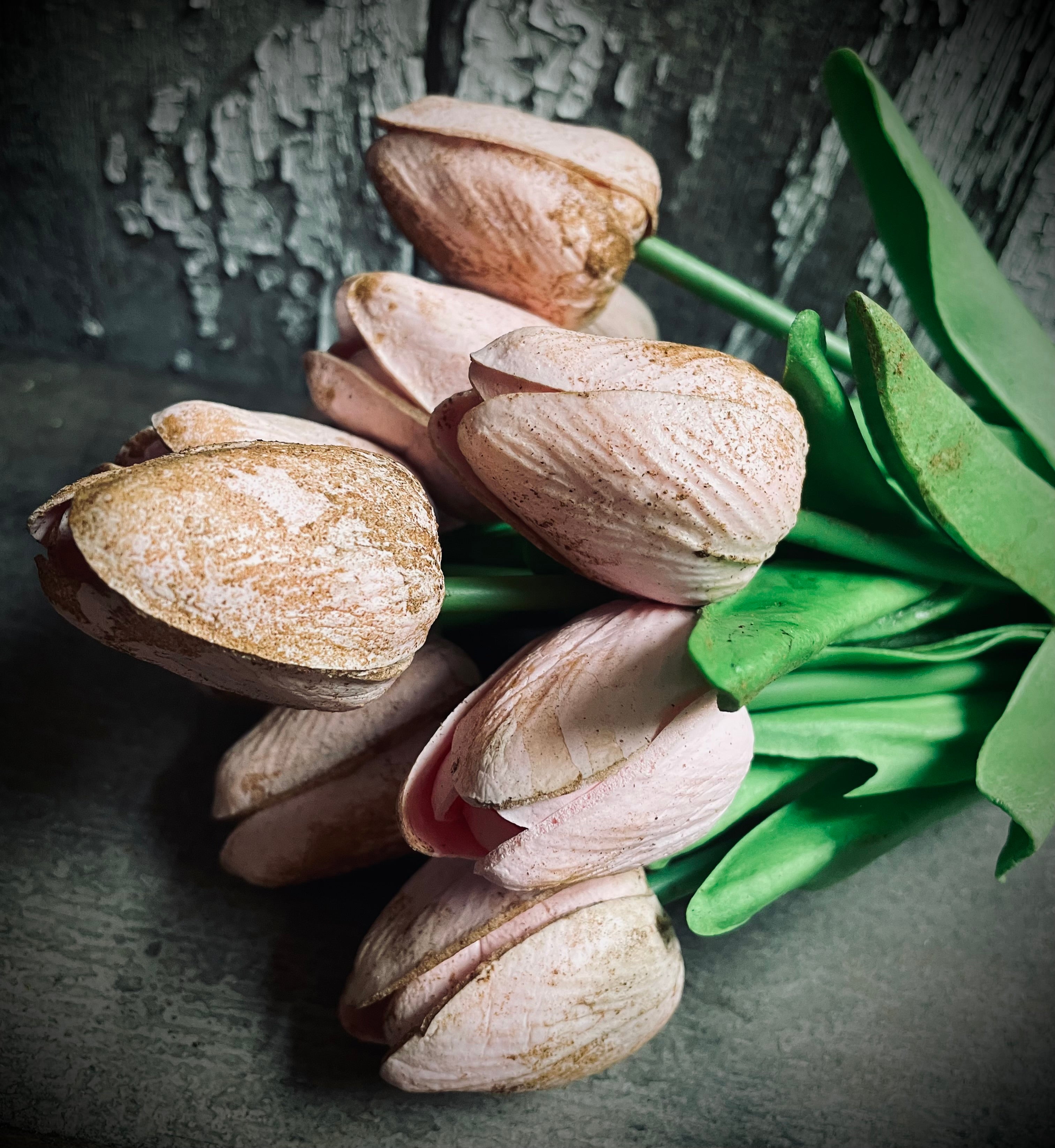 12 Primitive Grunged Pink Faux Tulips 14x1