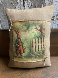 Small Primitive Easter Feedsac Pillow 10x8
