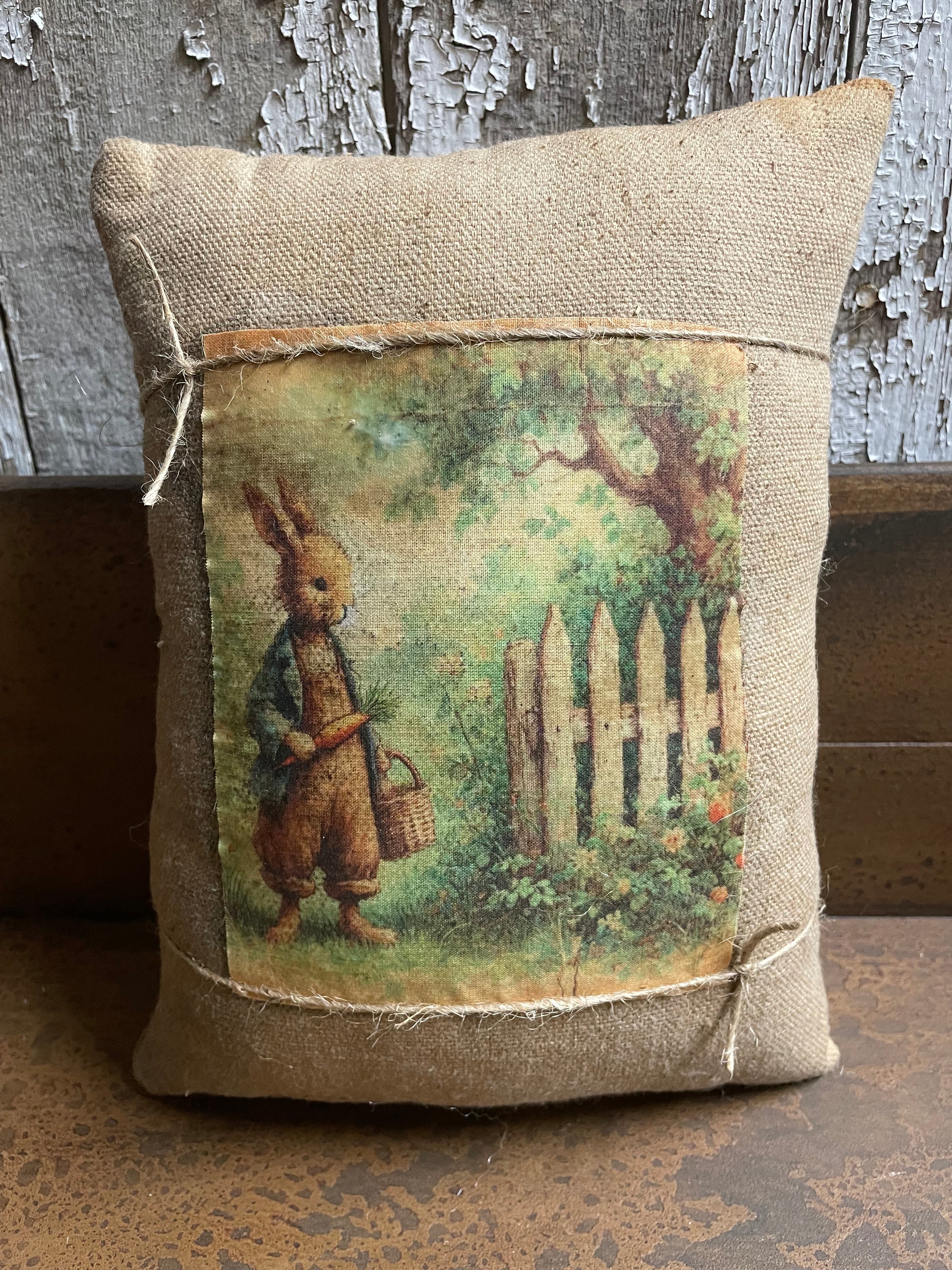 Small Primitive Easter Feedsac Pillow 10x8