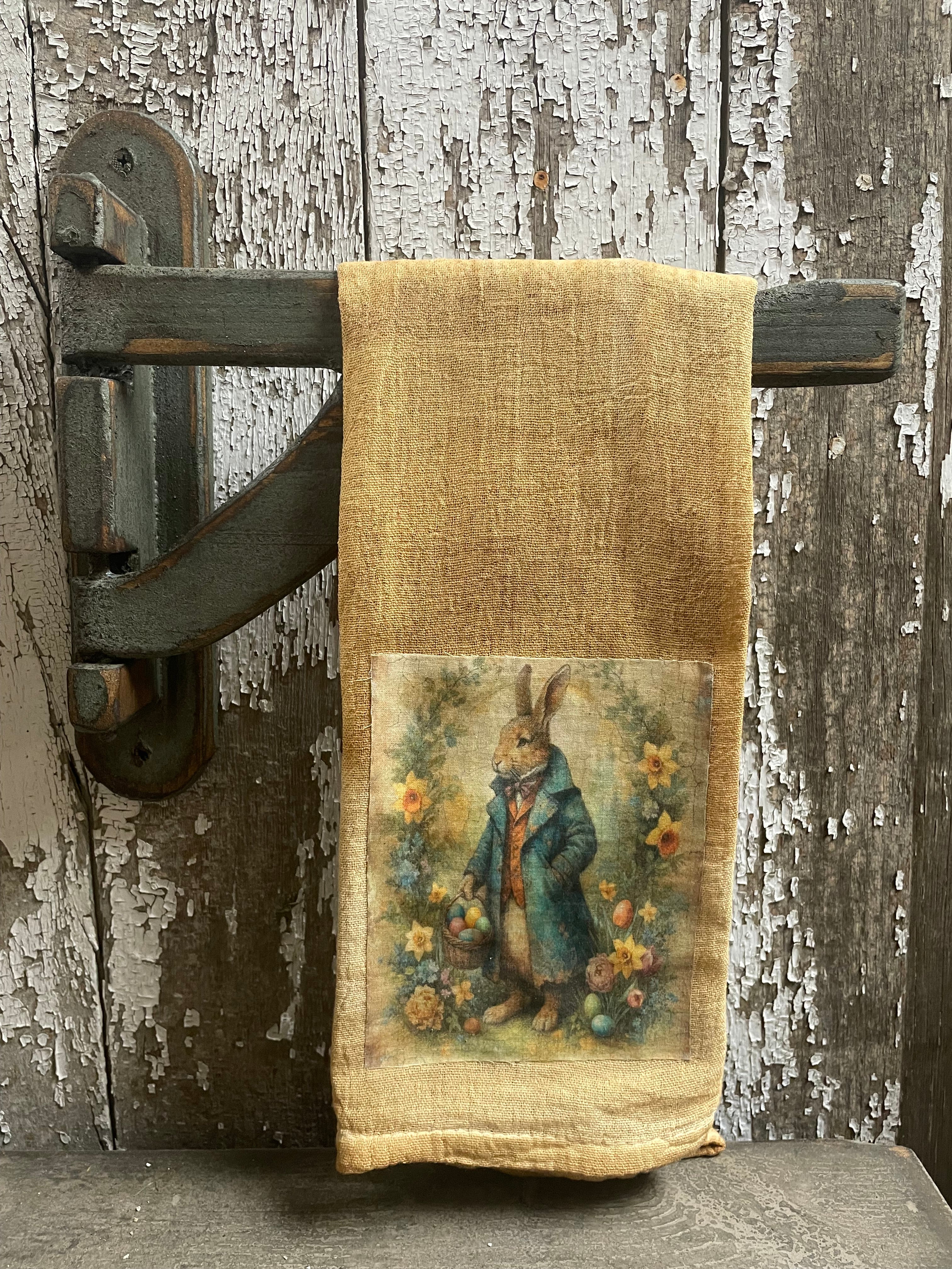 Primitive Decorative Easter Flour Sac Towel With Picture 28x29