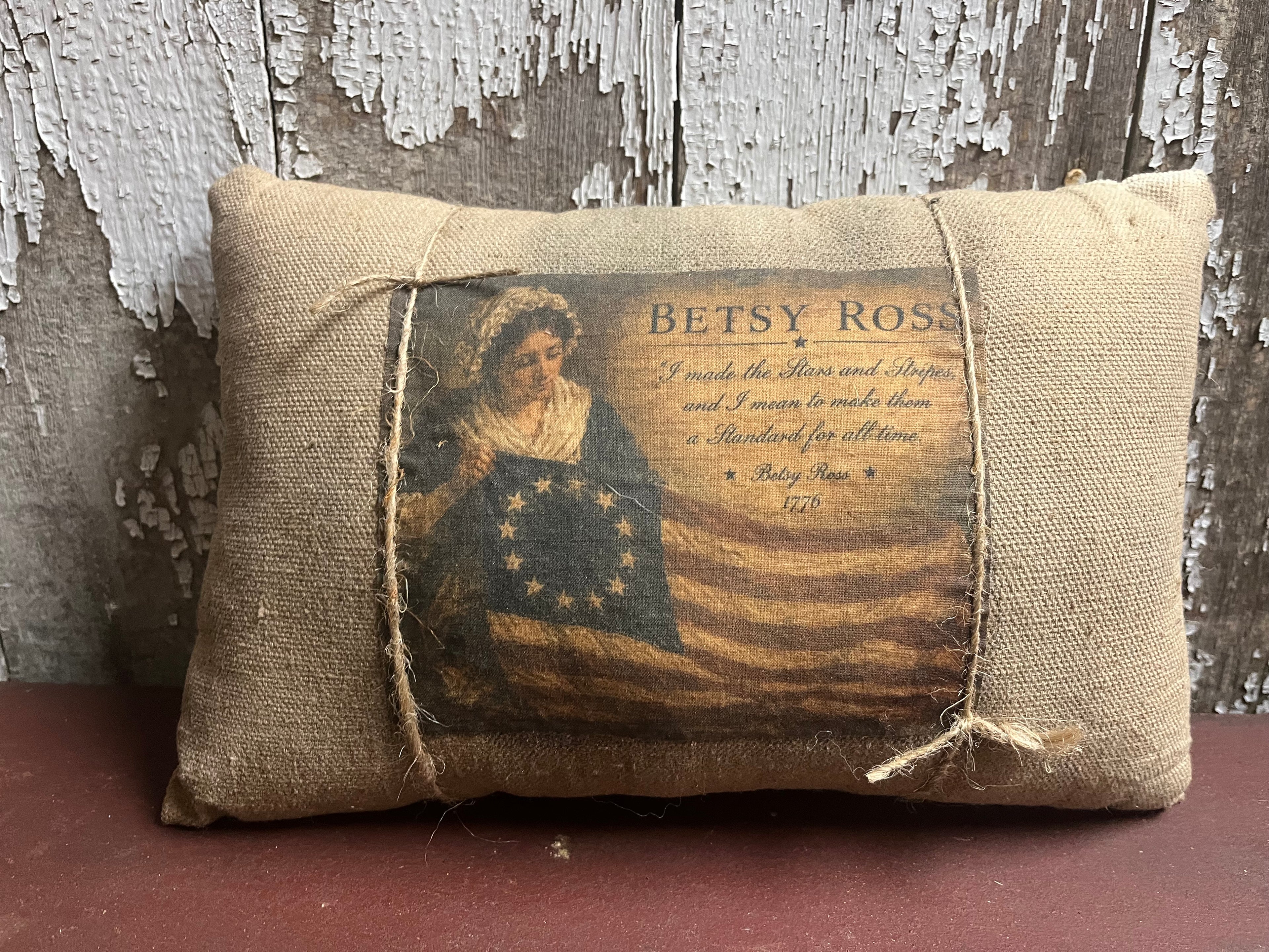 Small Primitive Americana Feedsac Pillow 10x8