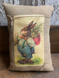 Small Primitive Easter Feedsac Pillow 10x8