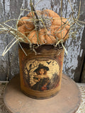 Primitive Pumpkin In Can Shelf Sitter 9x6