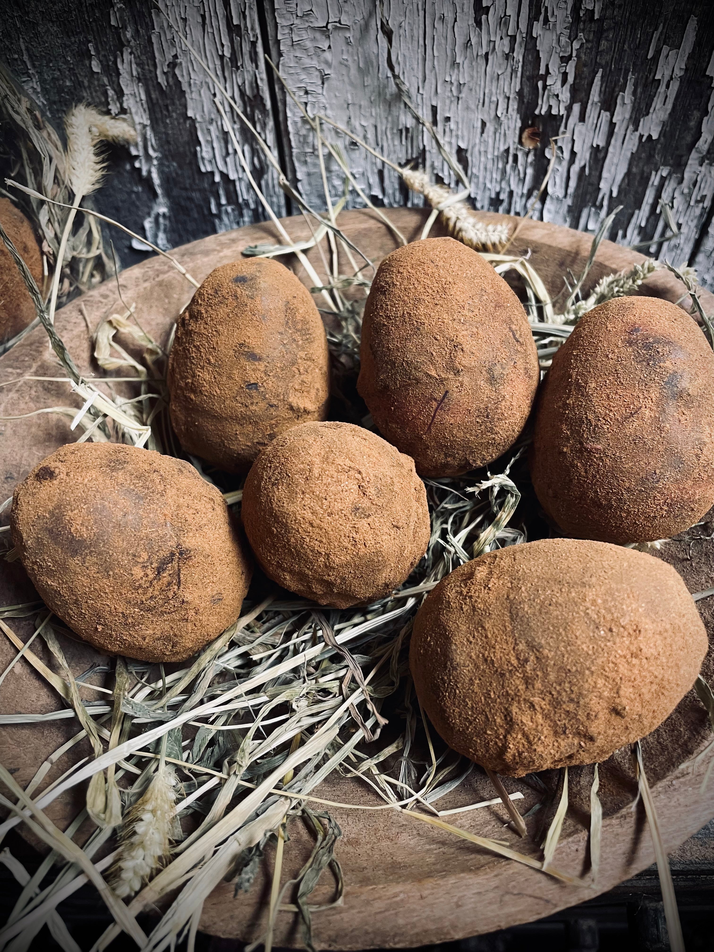 6 Primitive Grungy Blackened Wax Eggs 2x1