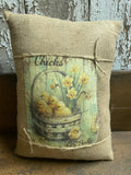 Small Primitive Easter Feedsac Pillow 10x8