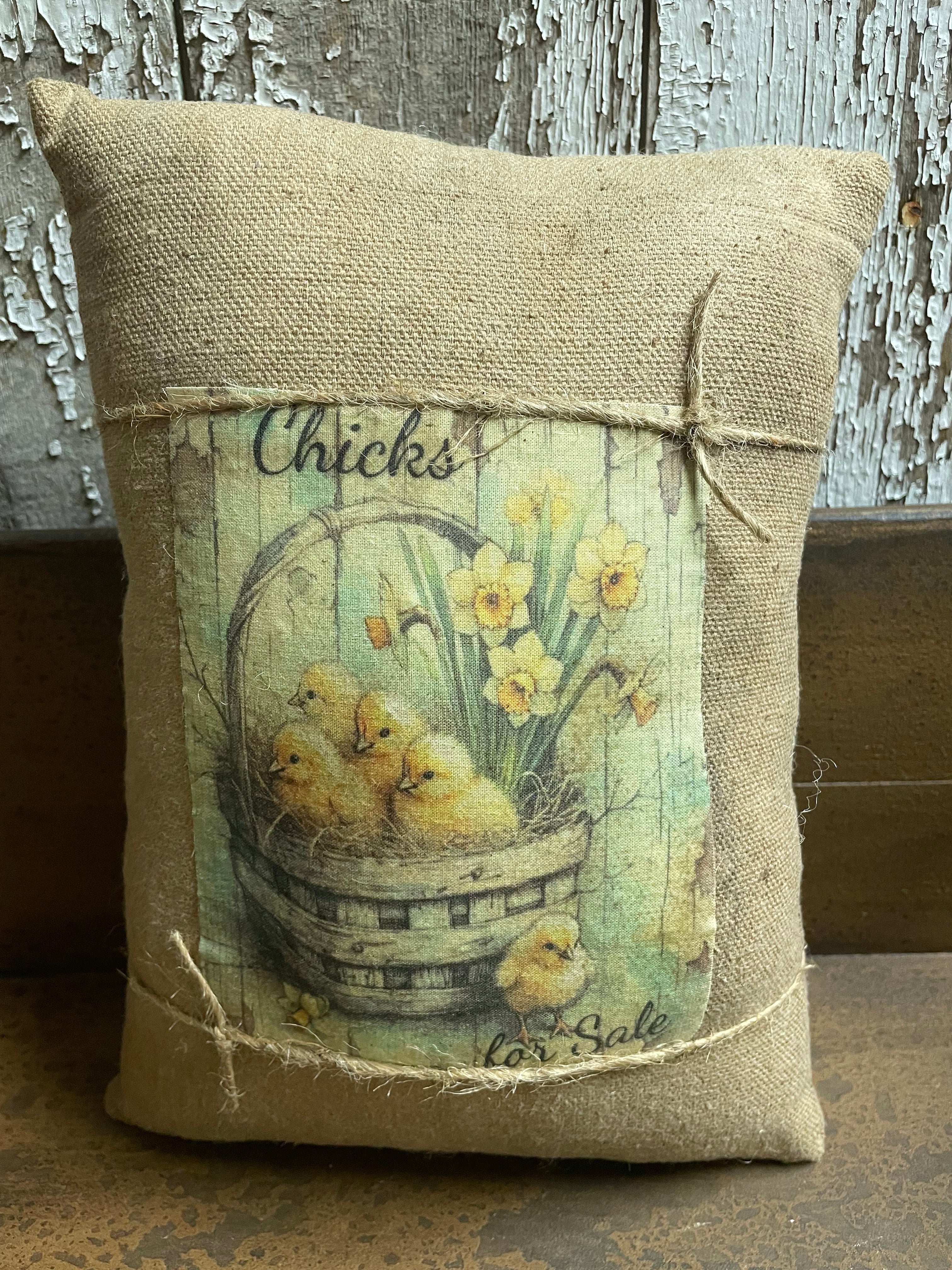 Small Primitive Easter Feedsac Pillow 10x8