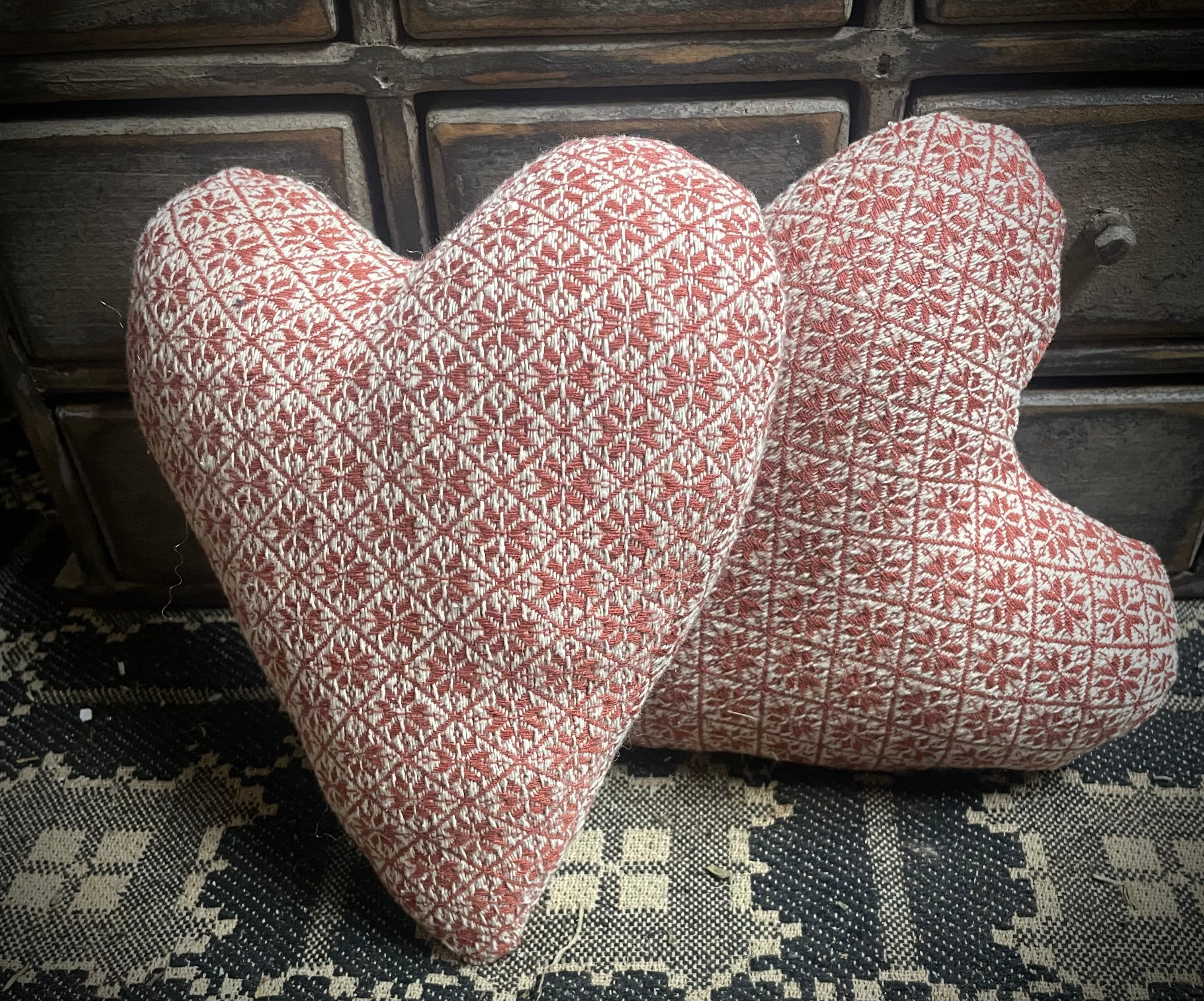 Primitive Handmade Valentines Coverlet Heart Vintage Red 10x9